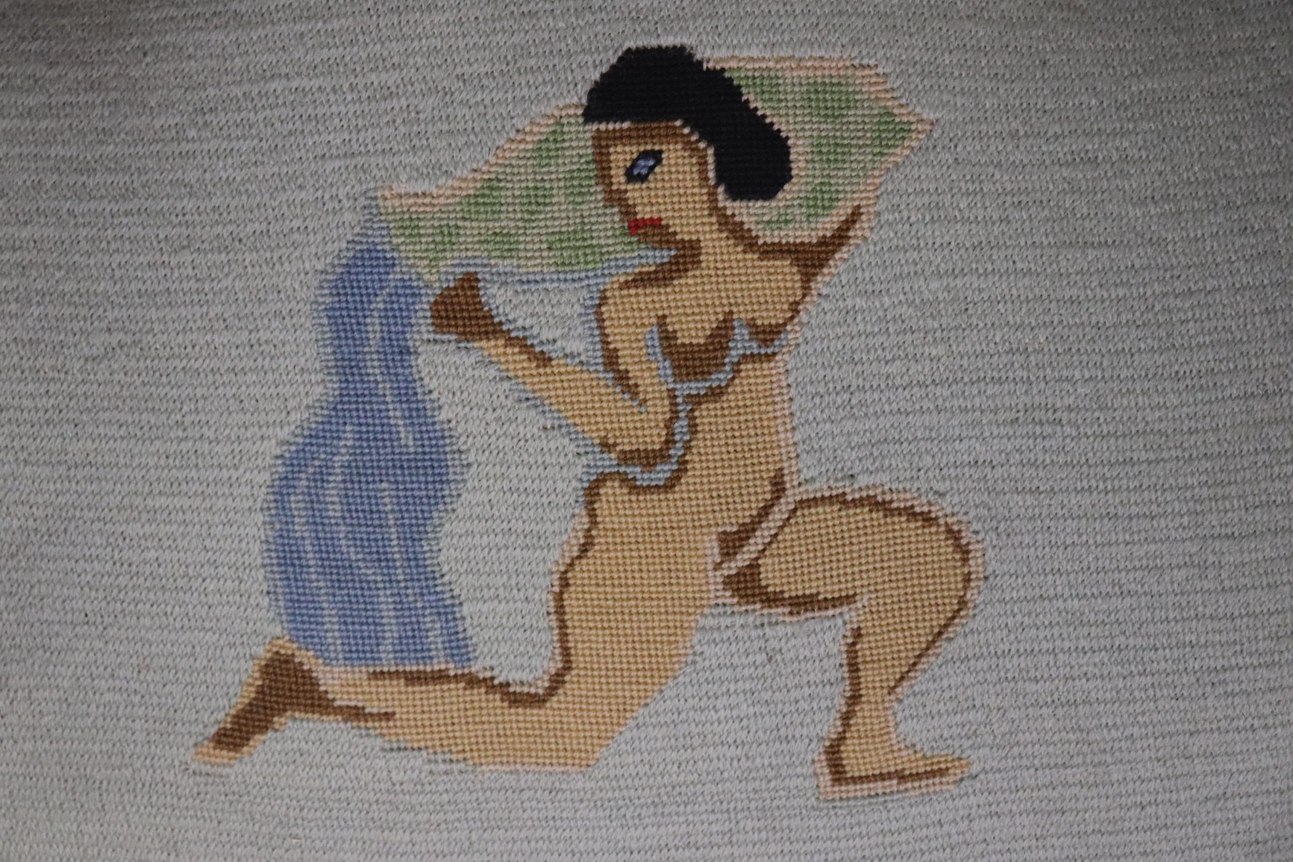 Vintage Louis XVI Style Armchairs: Needlepoint Upholstered Cane Back Pair - Image 5