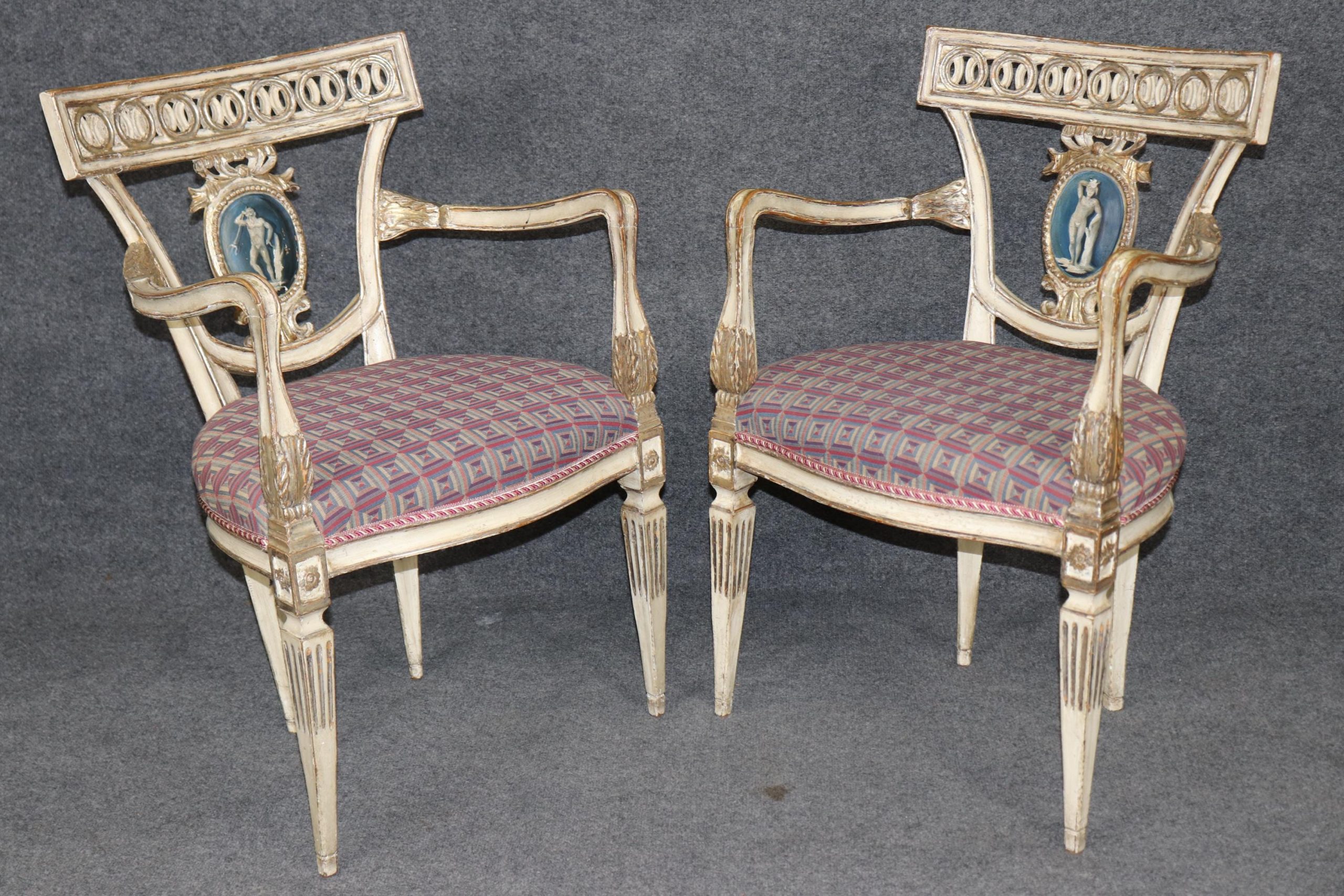 Antique Italian Louis XVI Style Dining Chairs: Neoclassical Gold Gilt Set of 8 - Image 2