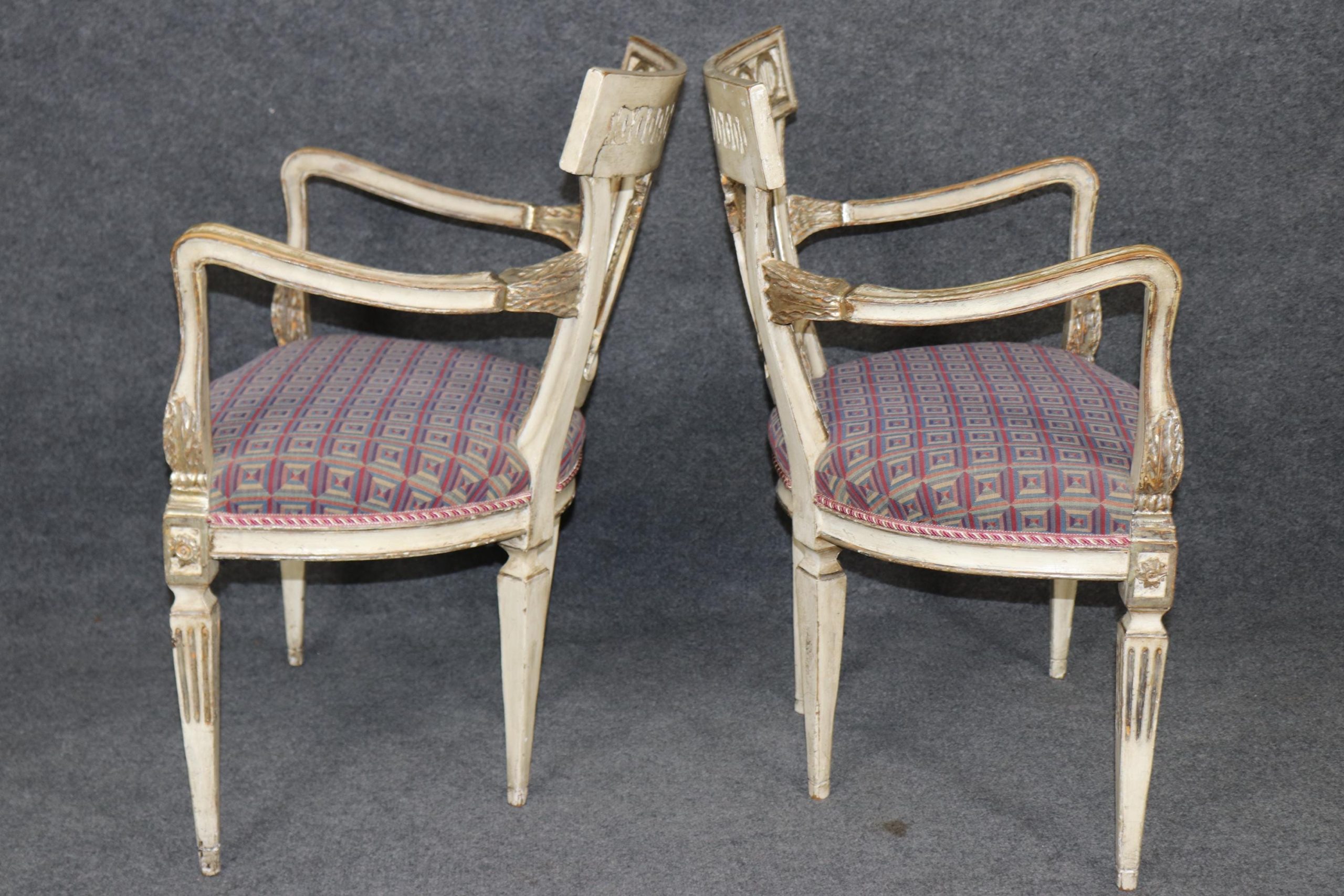 Antique Italian Louis XVI Style Dining Chairs: Neoclassical Gold Gilt Set of 8 - Image 3