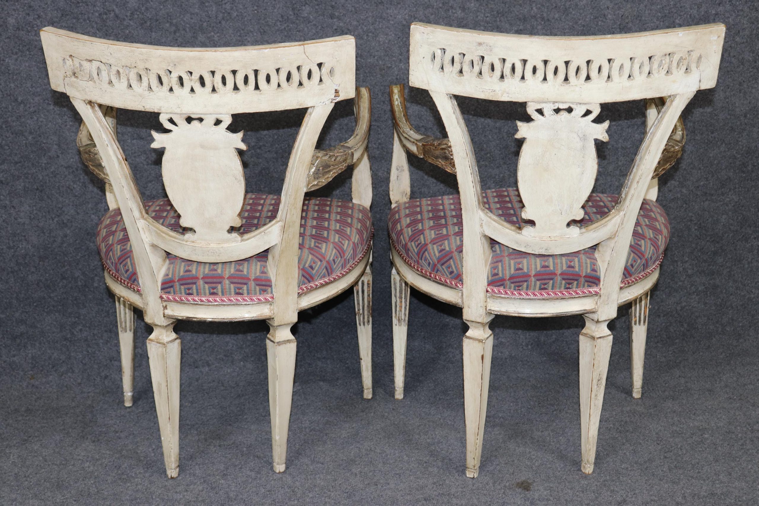 Antique Italian Louis XVI Style Dining Chairs: Neoclassical Gold Gilt Set of 8 - Image 4