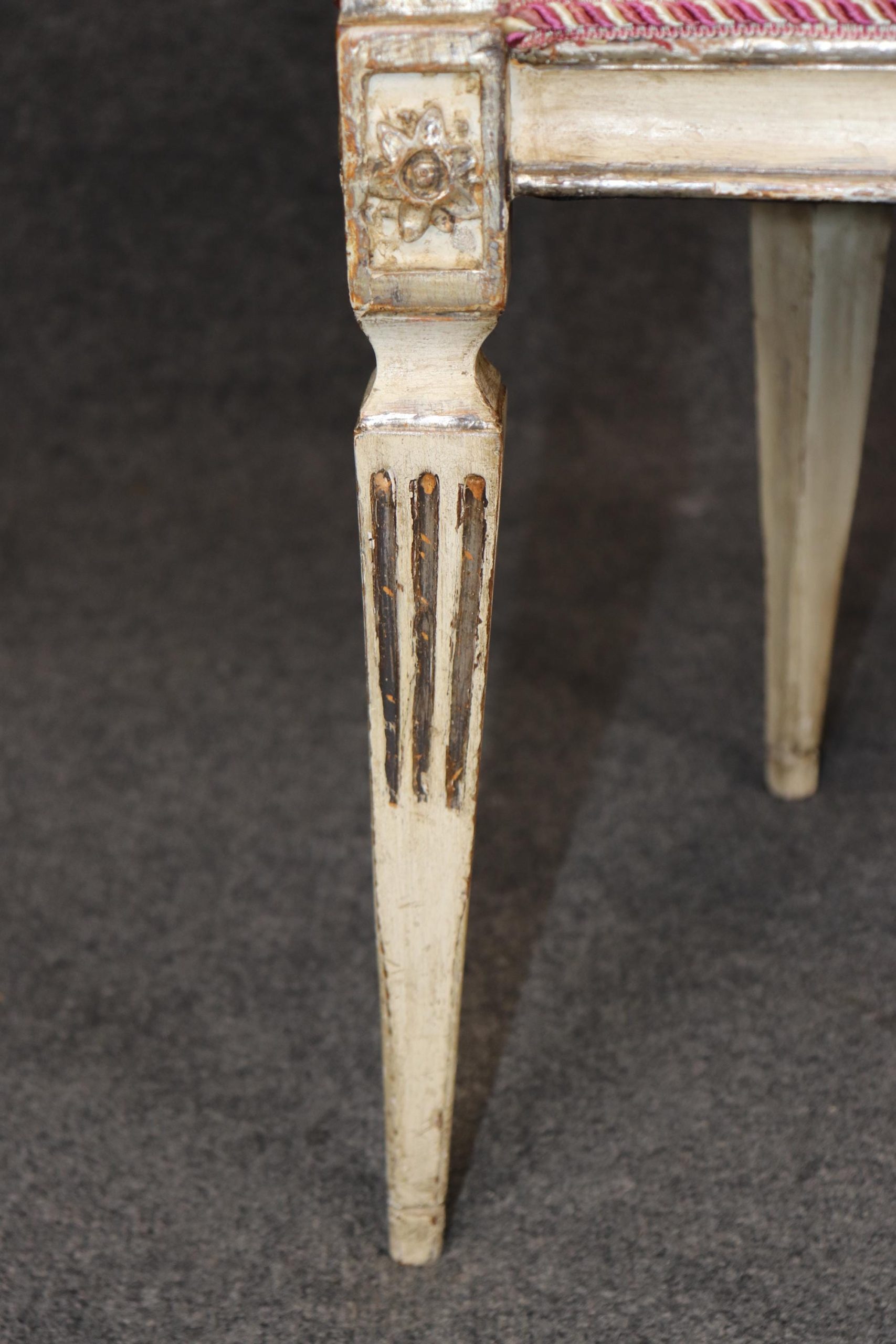 Antique Italian Louis XVI Style Dining Chairs: Neoclassical Gold Gilt Set of 8 - Image 7