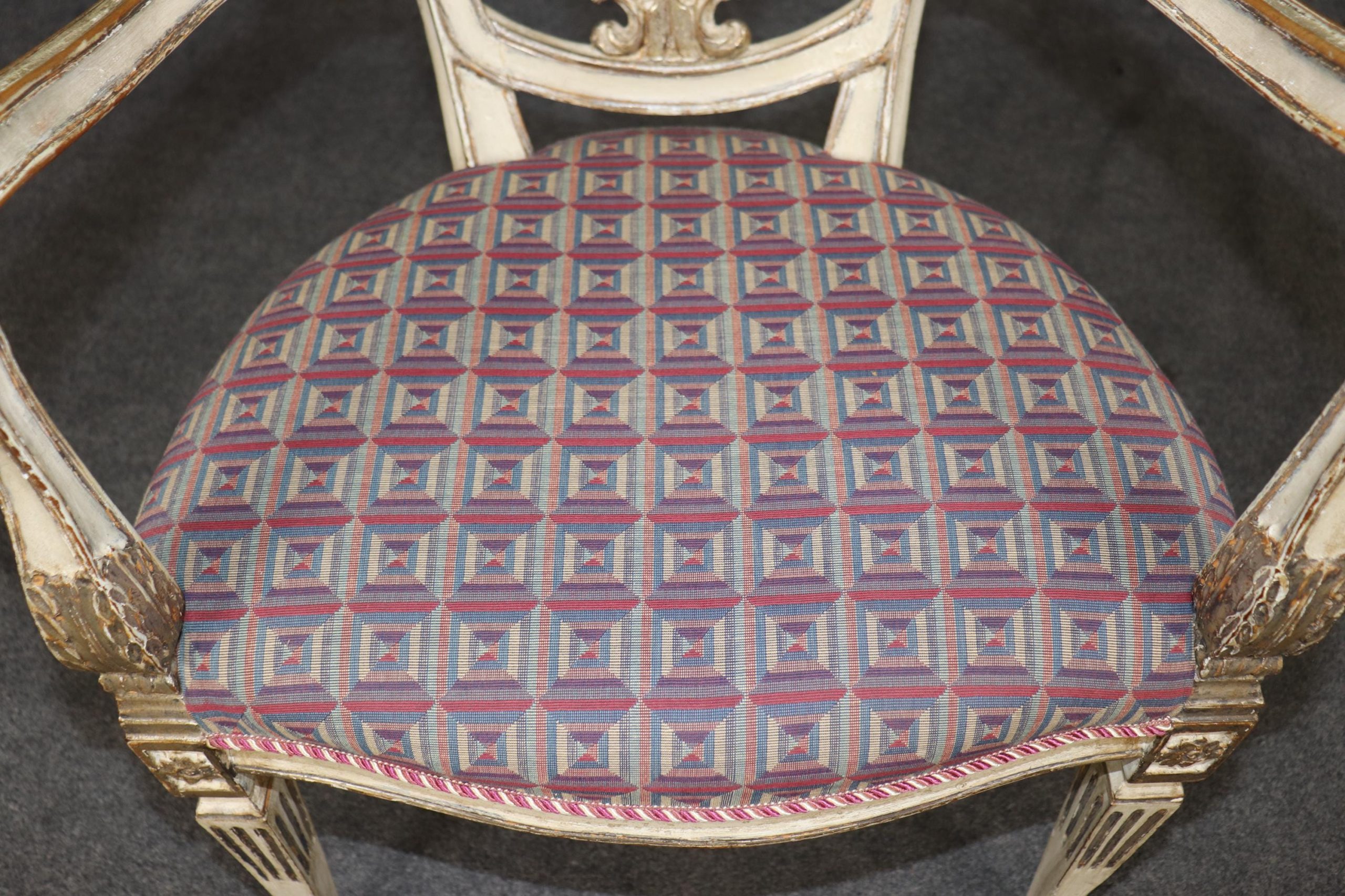 Antique Italian Louis XVI Style Dining Chairs: Neoclassical Gold Gilt Set of 8 - Image 9