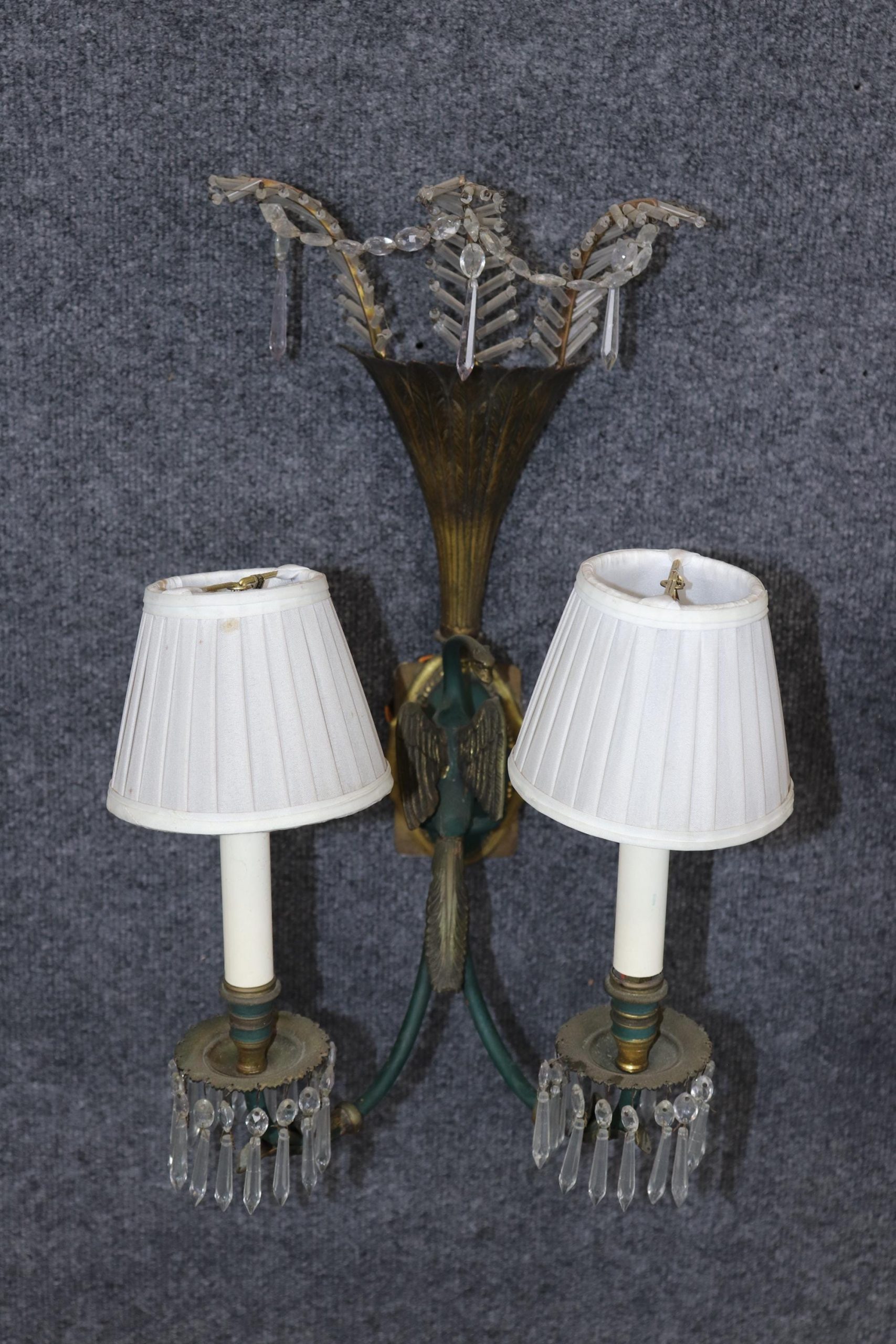 Vintage French Empire Style Metal Wall Sconces: Pair Lighting Decor - Image 3