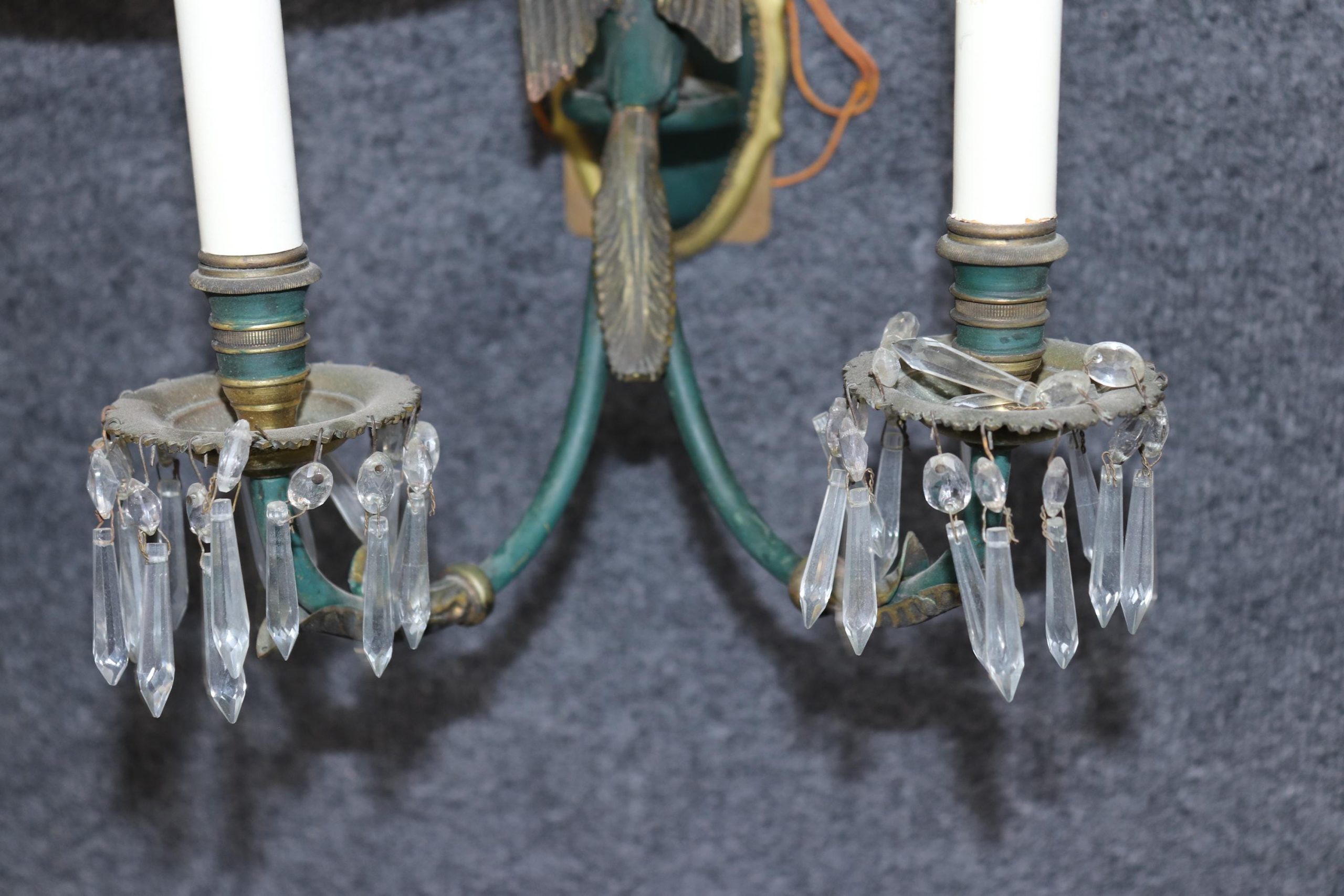 Vintage French Empire Style Metal Wall Sconces: Pair Lighting Decor - Image 8