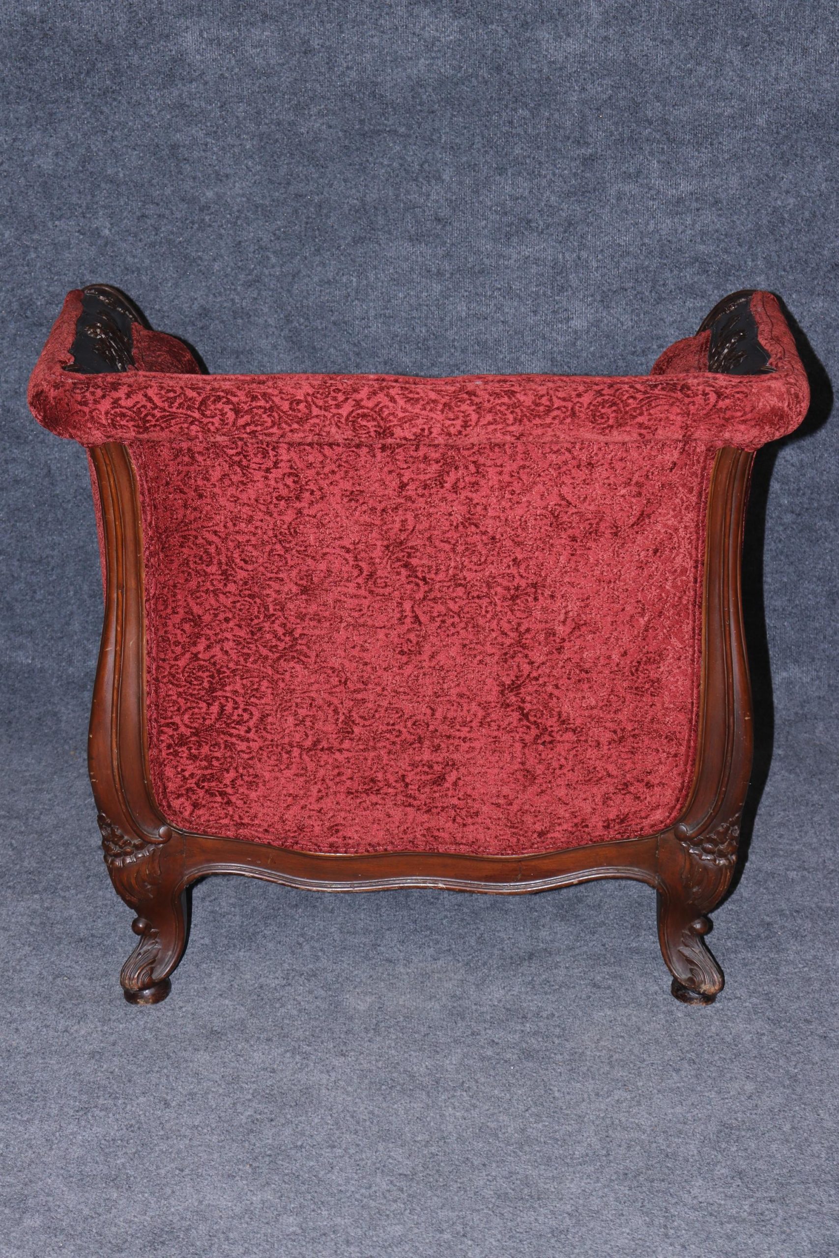 Vintage Carved Country French Red Upholstered Club Chair - Image 3