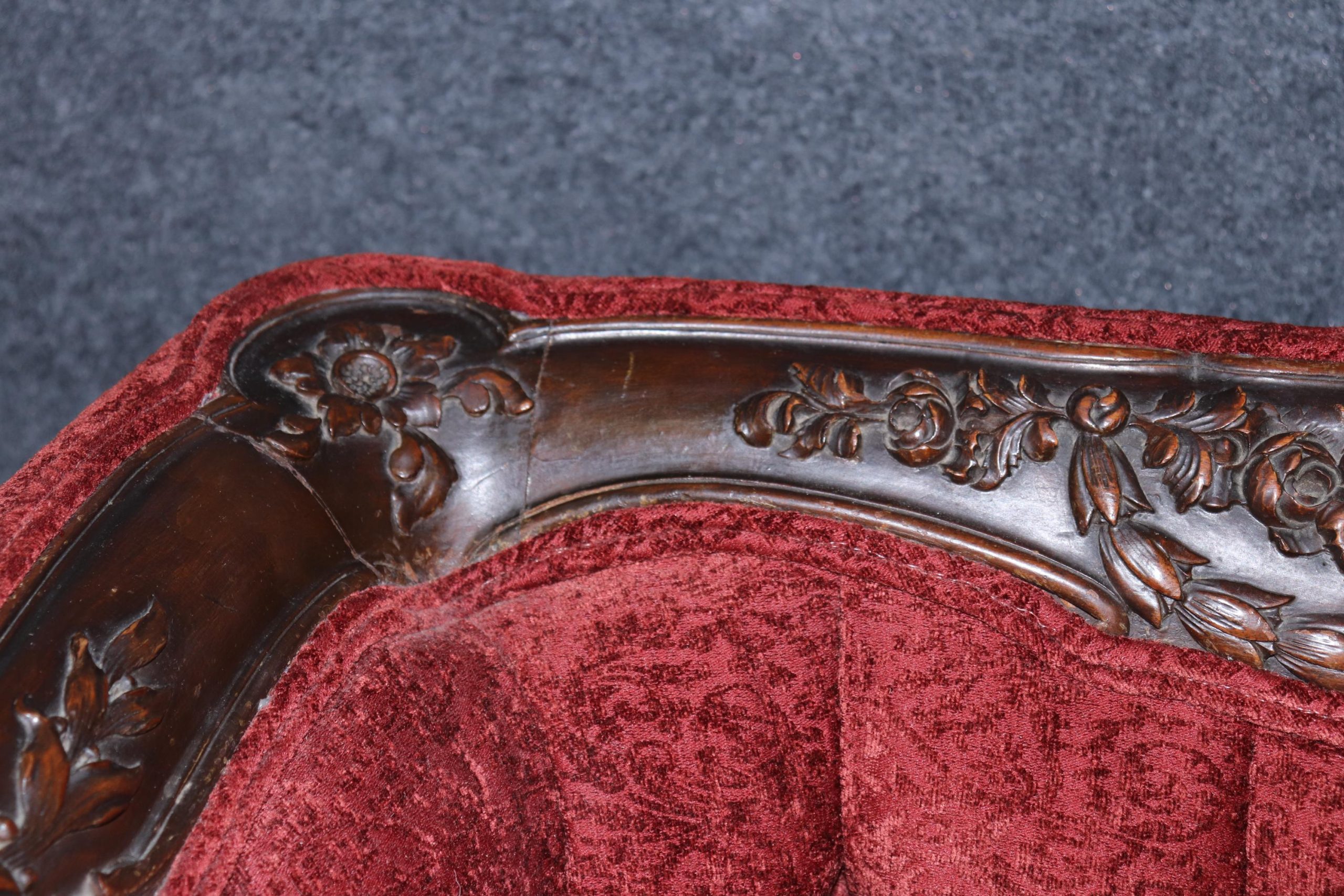 Vintage Carved Country French Red Upholstered Club Chair - Image 7