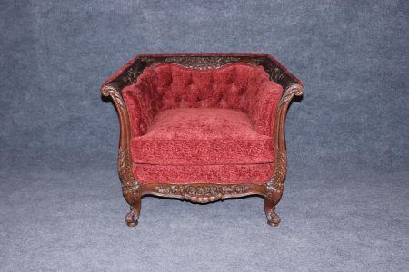Vintage Carved Country French Red Upholstered Club Chair
