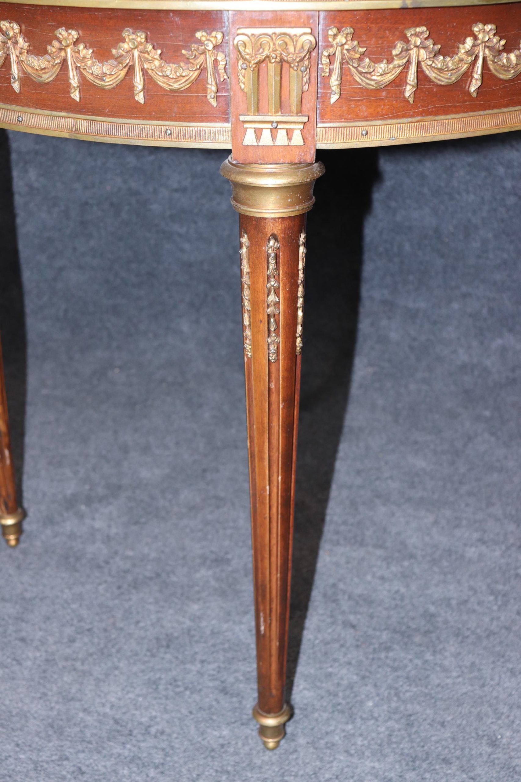 Vintage Louis XVI Style Inlaid Center Table with Brass Mounts - Image 5