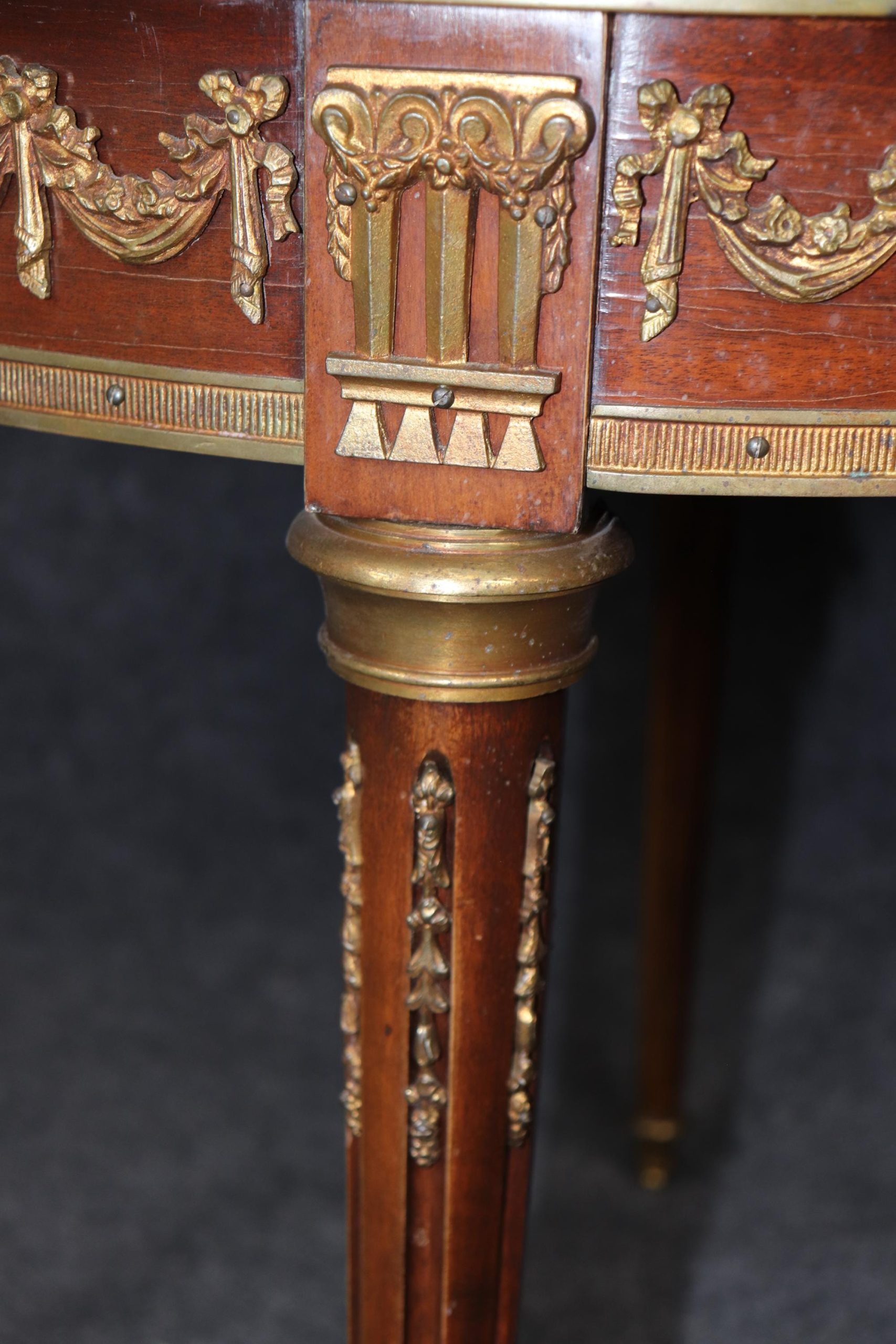 Vintage Louis XVI Style Inlaid Center Table with Brass Mounts - Image 8