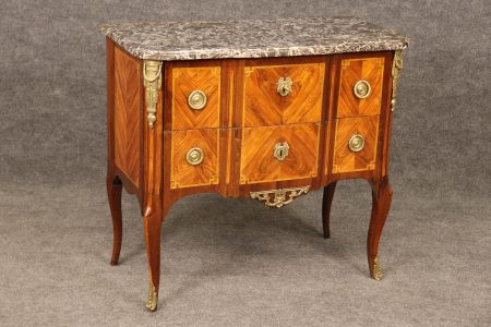 Antique Louis XV Marble Top Commode: Ormolu Mounted Chest of Drawers