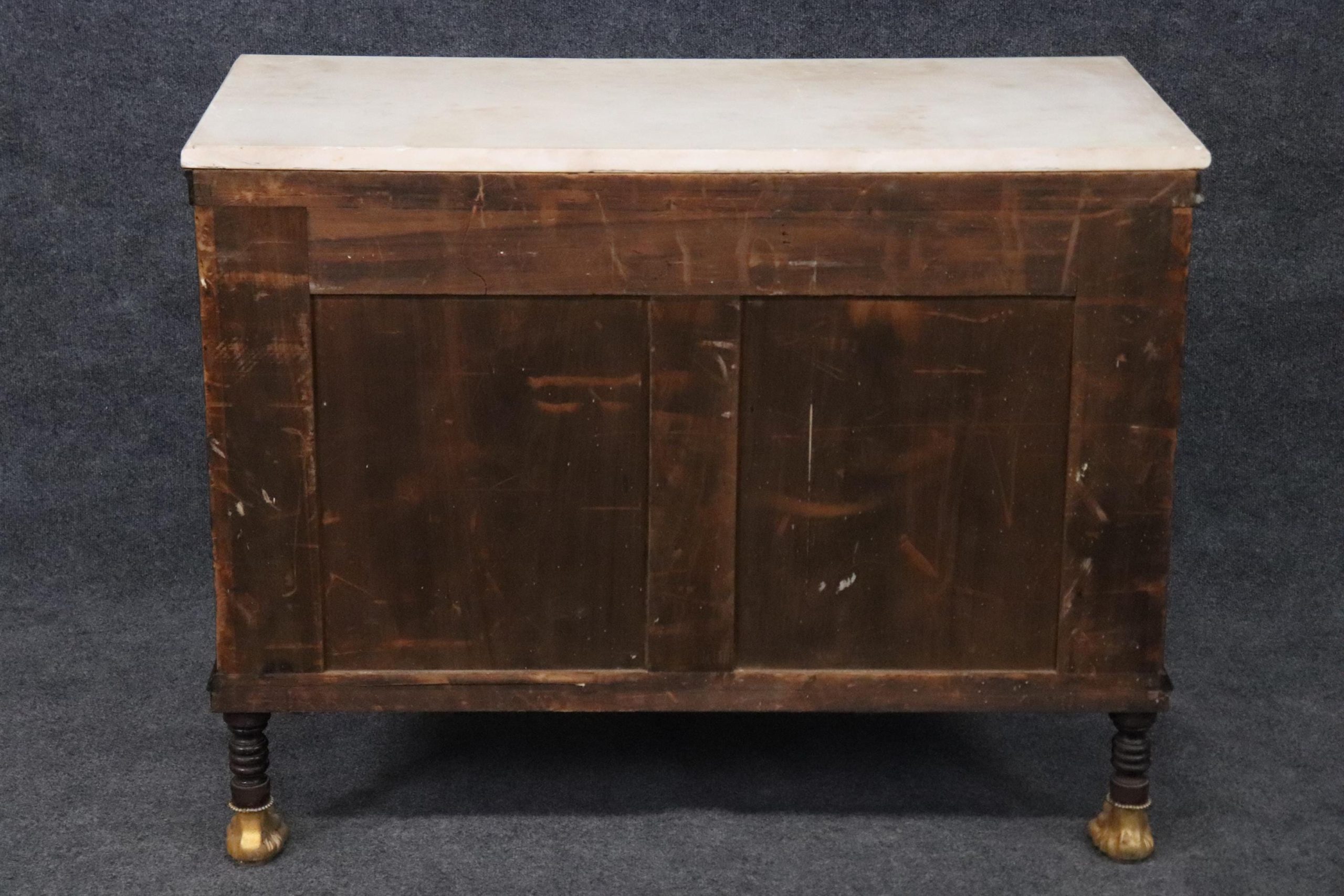 Antique Empire Style Marble Top Commode: Gilt Metal Inlay, Paw Feet - Image 5