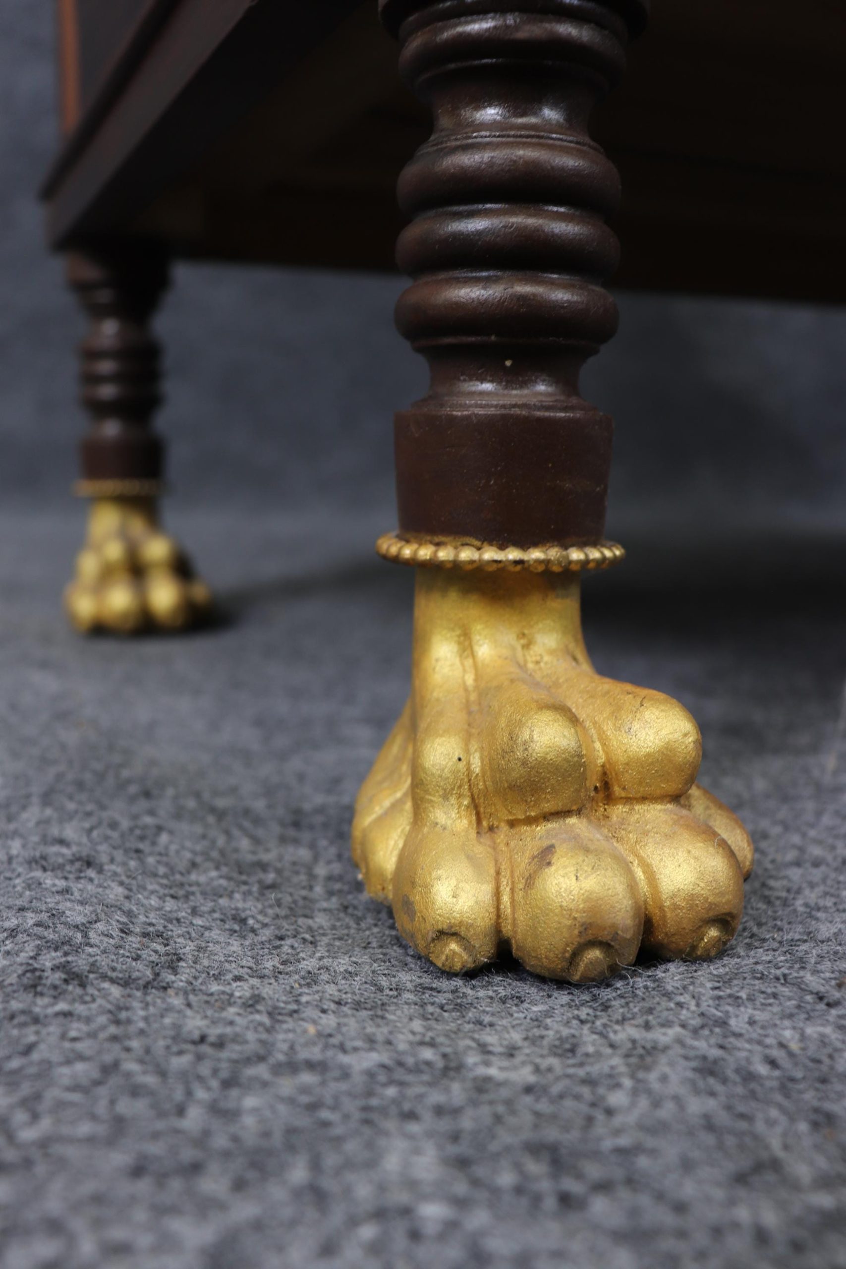 Antique Empire Style Marble Top Commode: Gilt Metal Inlay, Paw Feet - Image 7