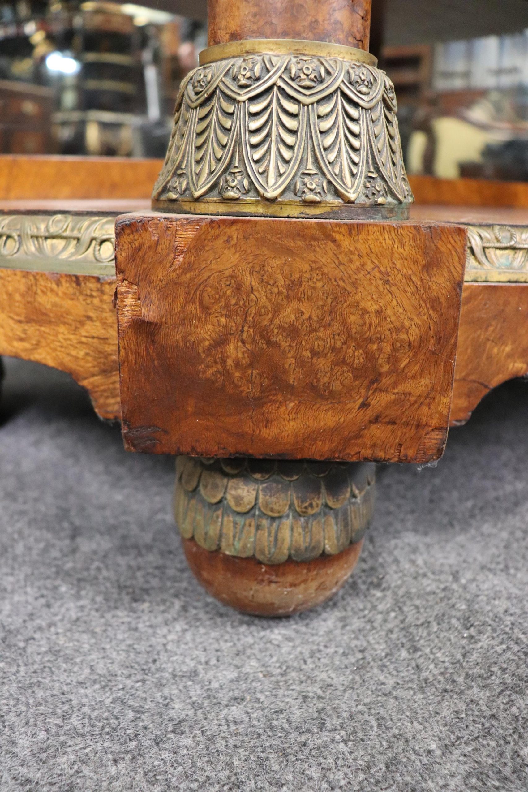 Antique Burled Walnut Server: Marble Top Bronze Mounted Console - Image 7