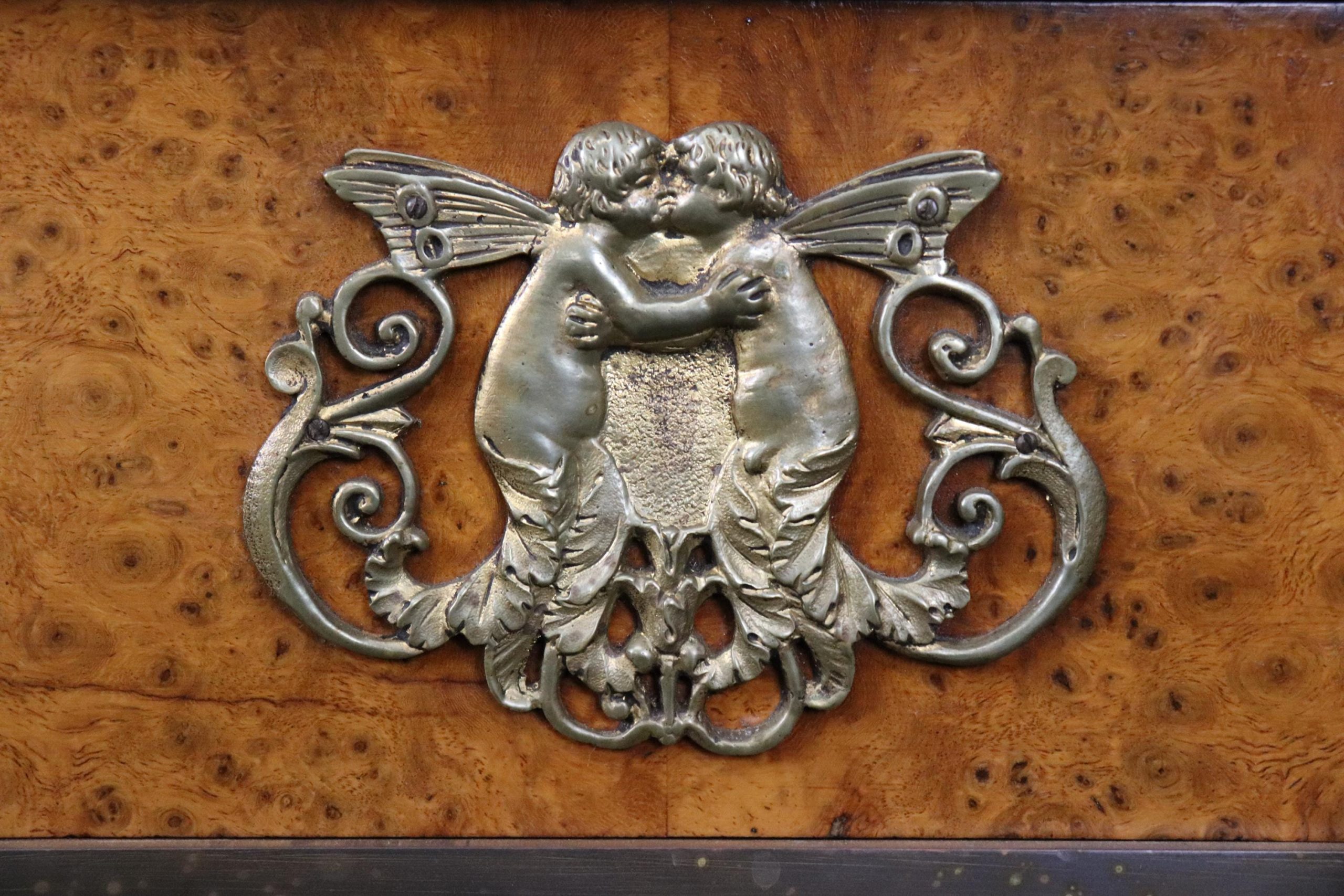 Antique Burled Walnut Server: Marble Top Bronze Mounted Console - Image 8