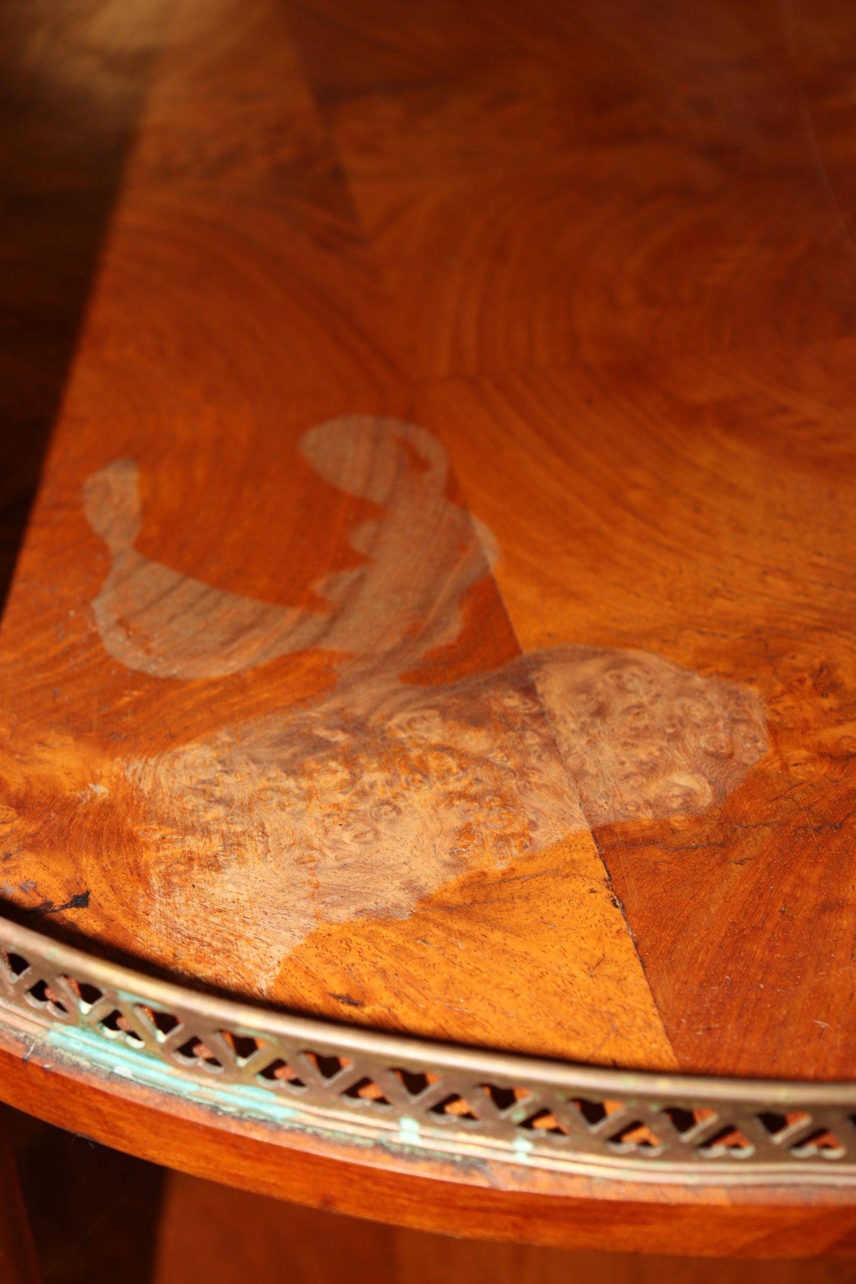 Antique Burled Walnut Server: Marble Top Bronze Mounted Console - Image 9