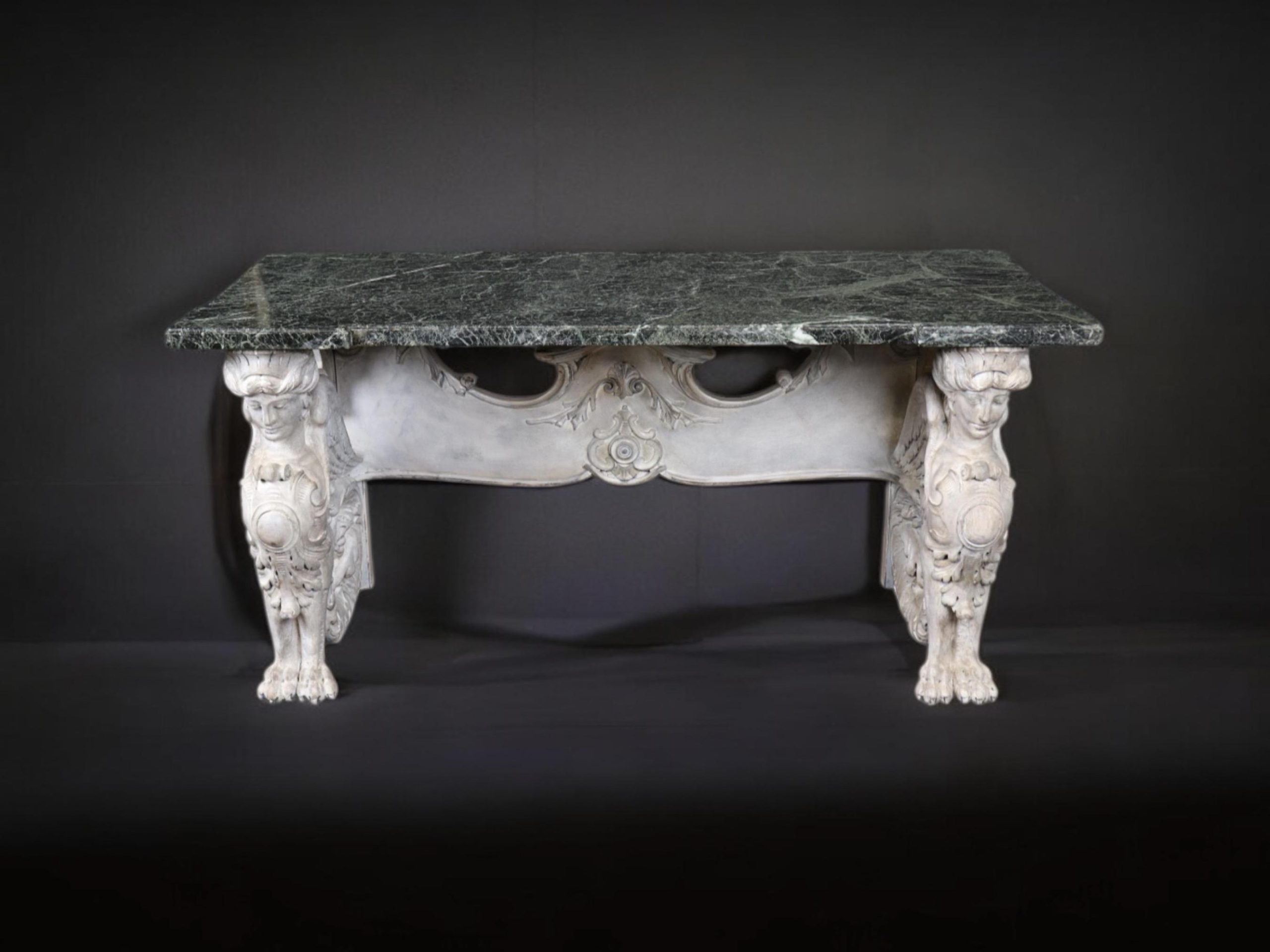 Antique Regency Marble Top Console Table: Figural Accent Table
