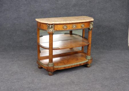 Antique Burled Walnut Server: Marble Top Bronze Mounted Console