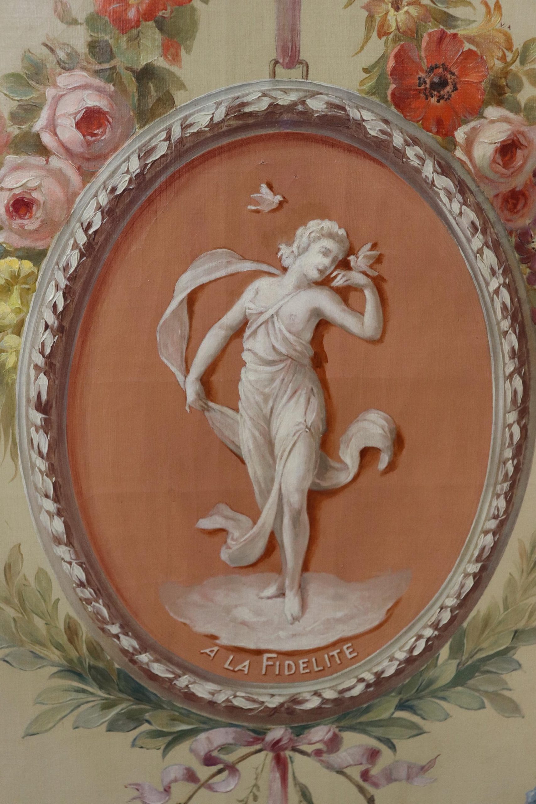 Antique 19th Century Louis XVI Style Paint Decorated 4 Panel Screen, Room Divider - Image 4