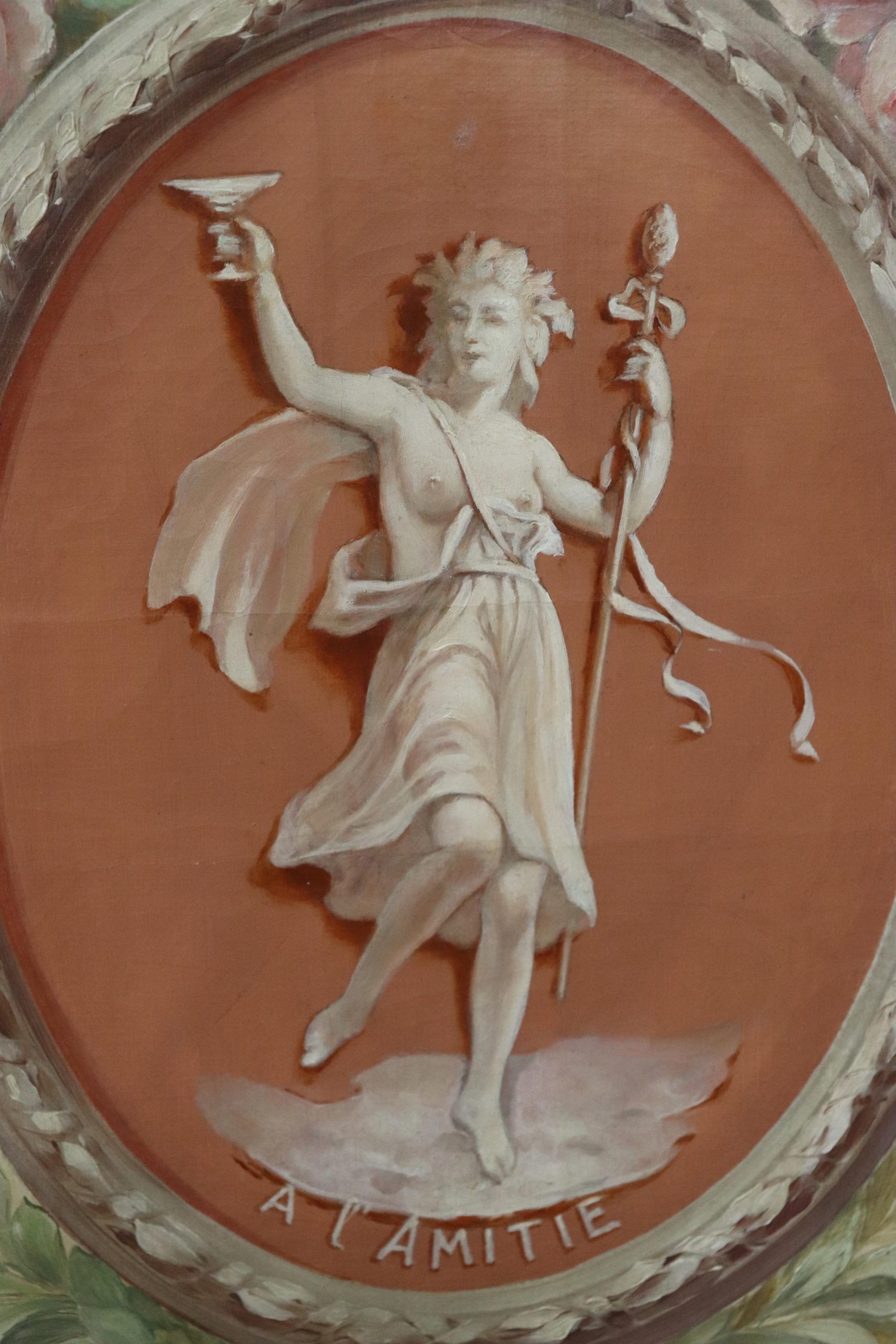 Antique 19th Century Louis XVI Style Paint Decorated 4 Panel Screen, Room Divider - Image 8