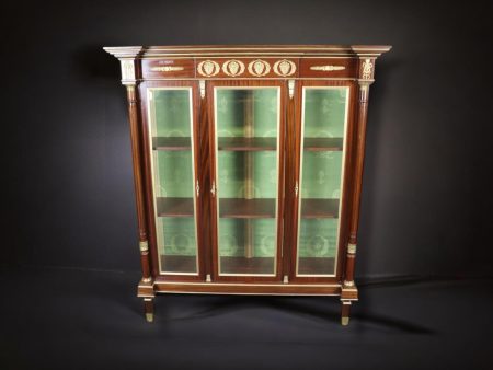 Vintage French Empire Style Vitrine: Lighted Curio Display Cabinet