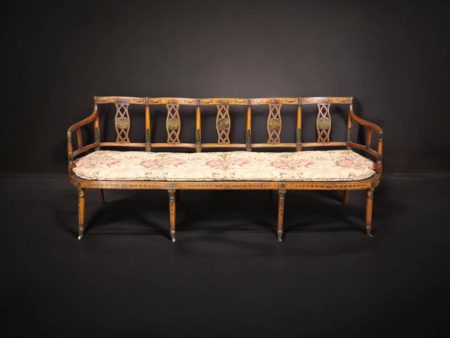 19th Century English Adams Style Paint Decorated Settee with Cane Seat, Sofa