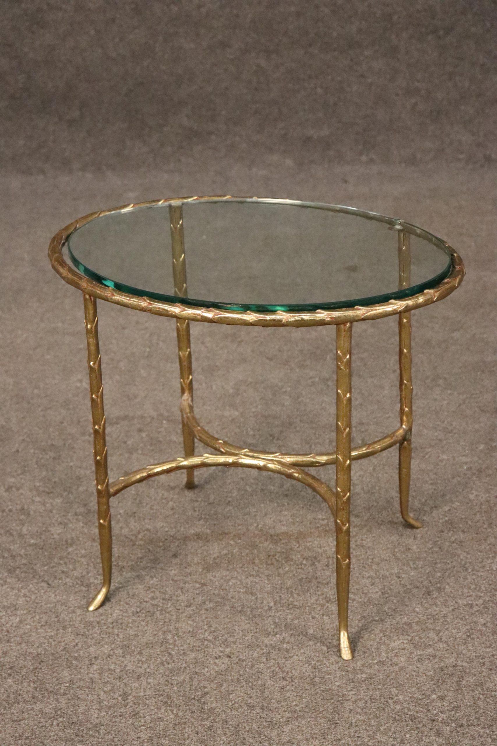 Vintage French Regency Style Brass Glass Top End Table attributed to Maison Bagues, Side Table - Image 9