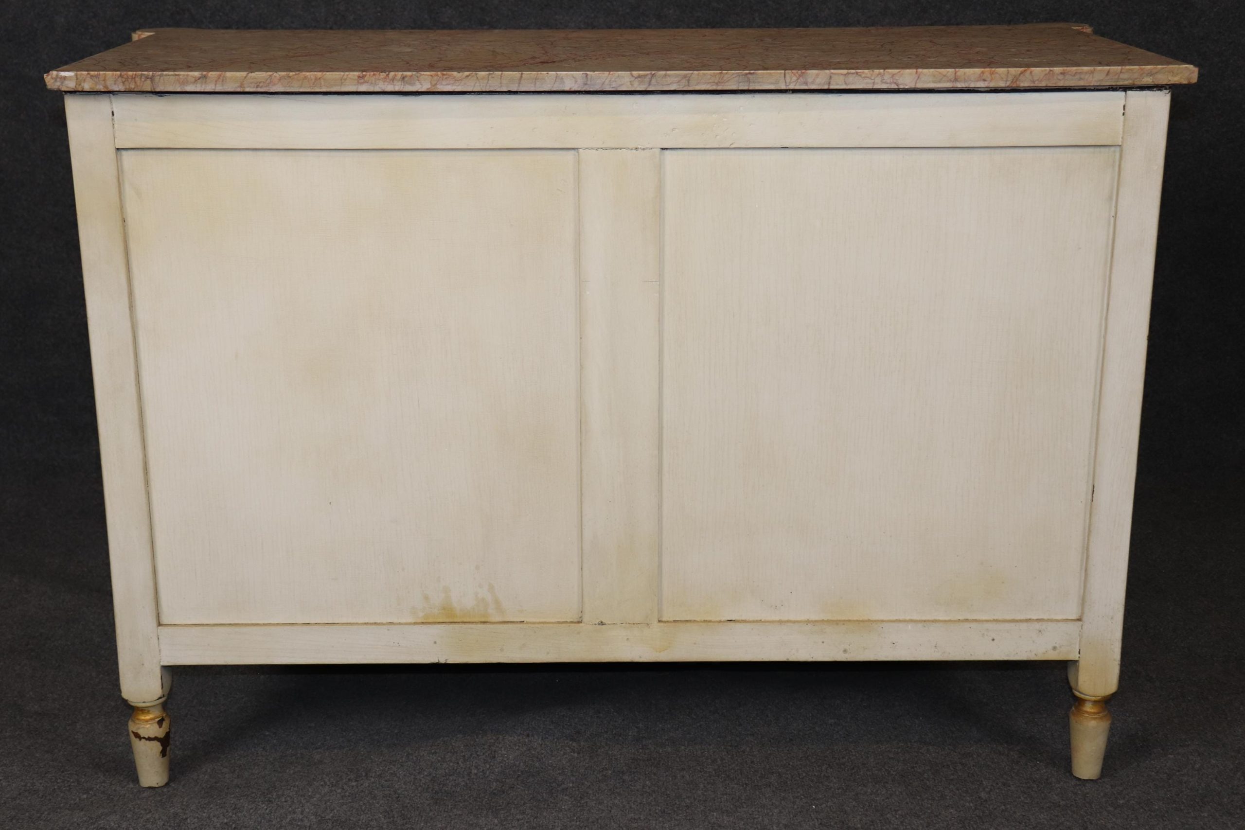 Vintage Louis XVI Directoire Style Creme Paint Decorated Marble Top Commode, Cabinet - Image 4