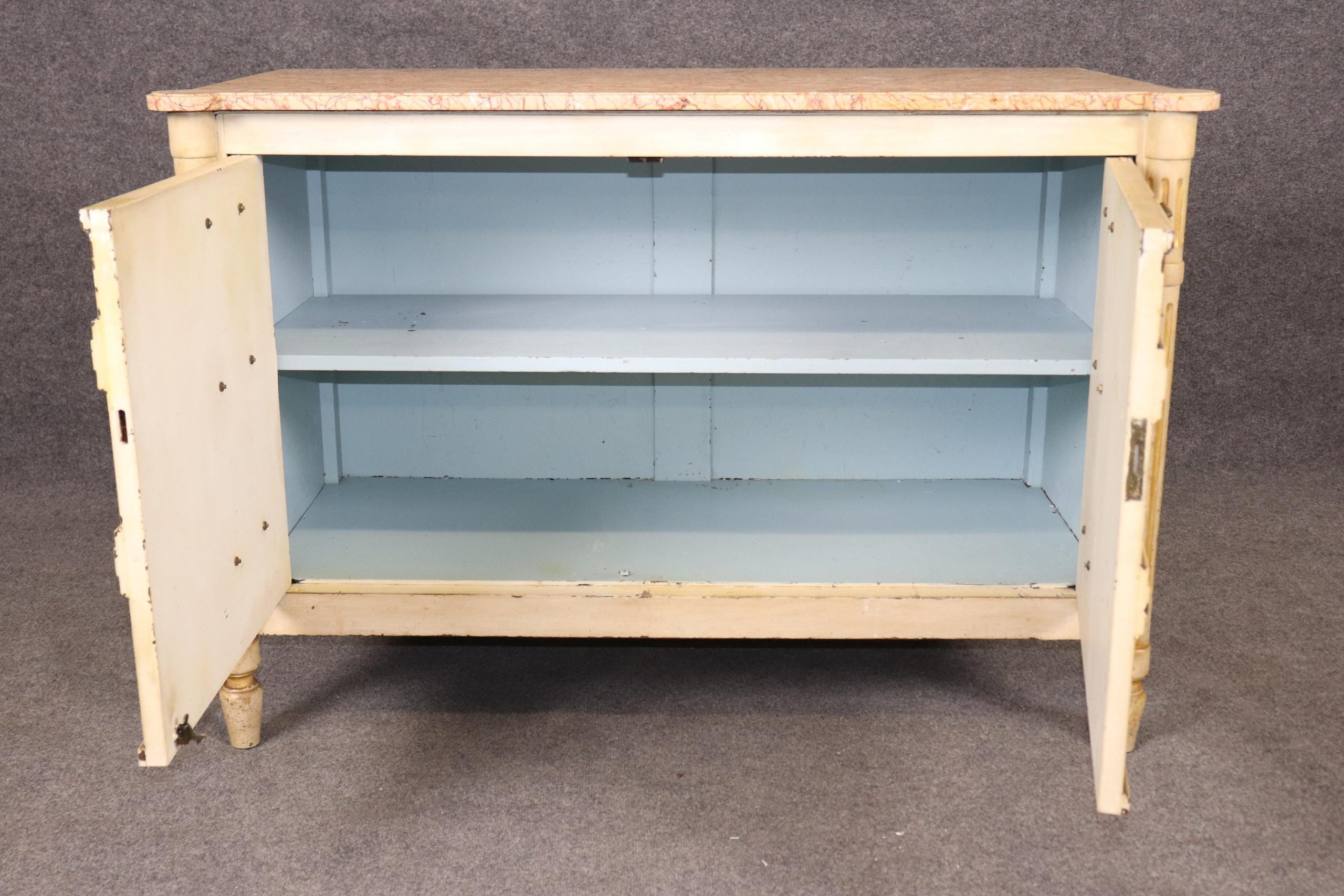 Vintage Louis XVI Directoire Style Creme Paint Decorated Marble Top Commode, Cabinet - Image 5