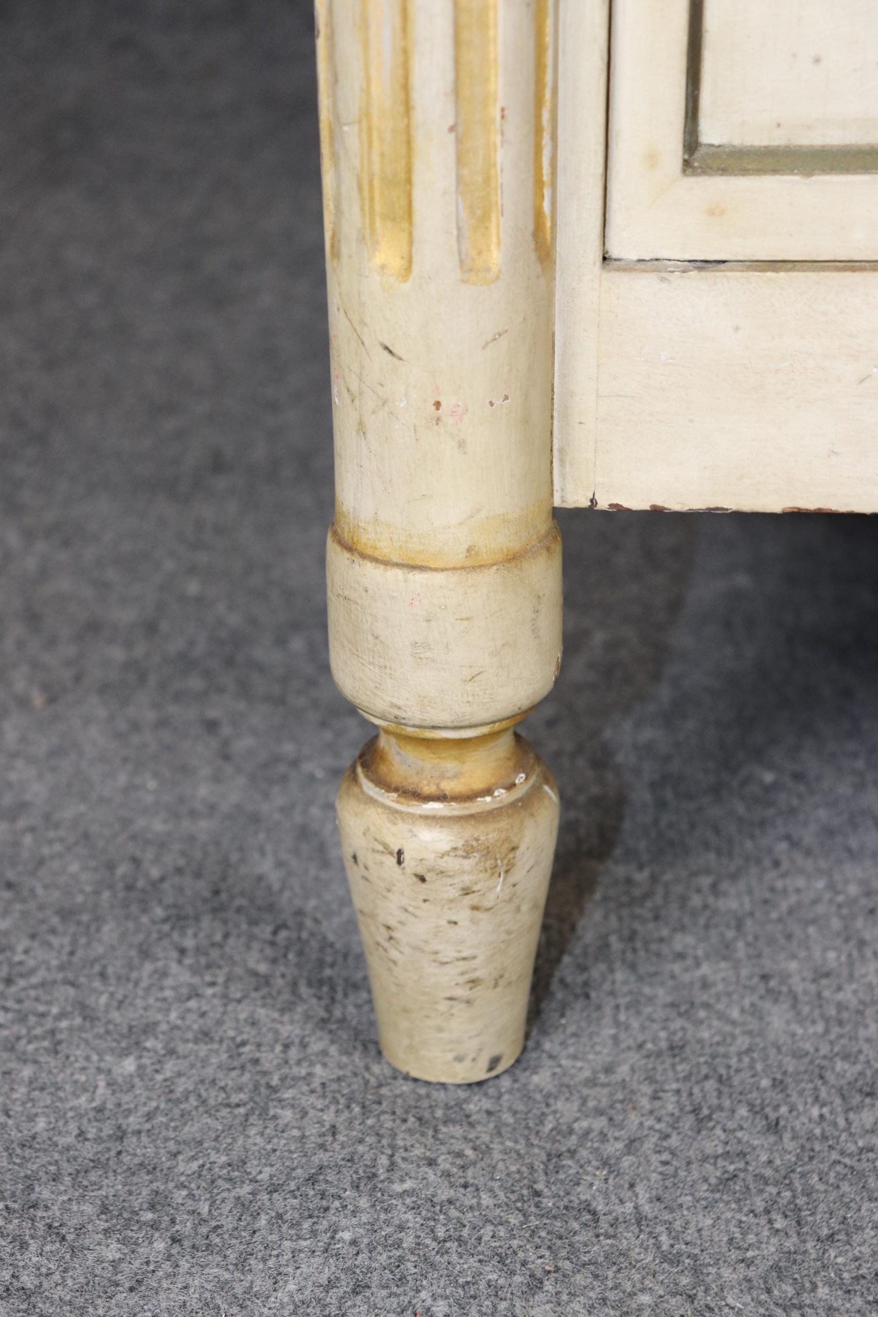 Vintage Louis XVI Directoire Style Creme Paint Decorated Marble Top Commode, Cabinet - Image 7