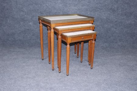 Vintage Louis XVI Style Marble Top Nesting Tables - Set of 3