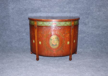 Vintage Adams Style Demilune Commode: Angelica Kauffman Paint Decoration