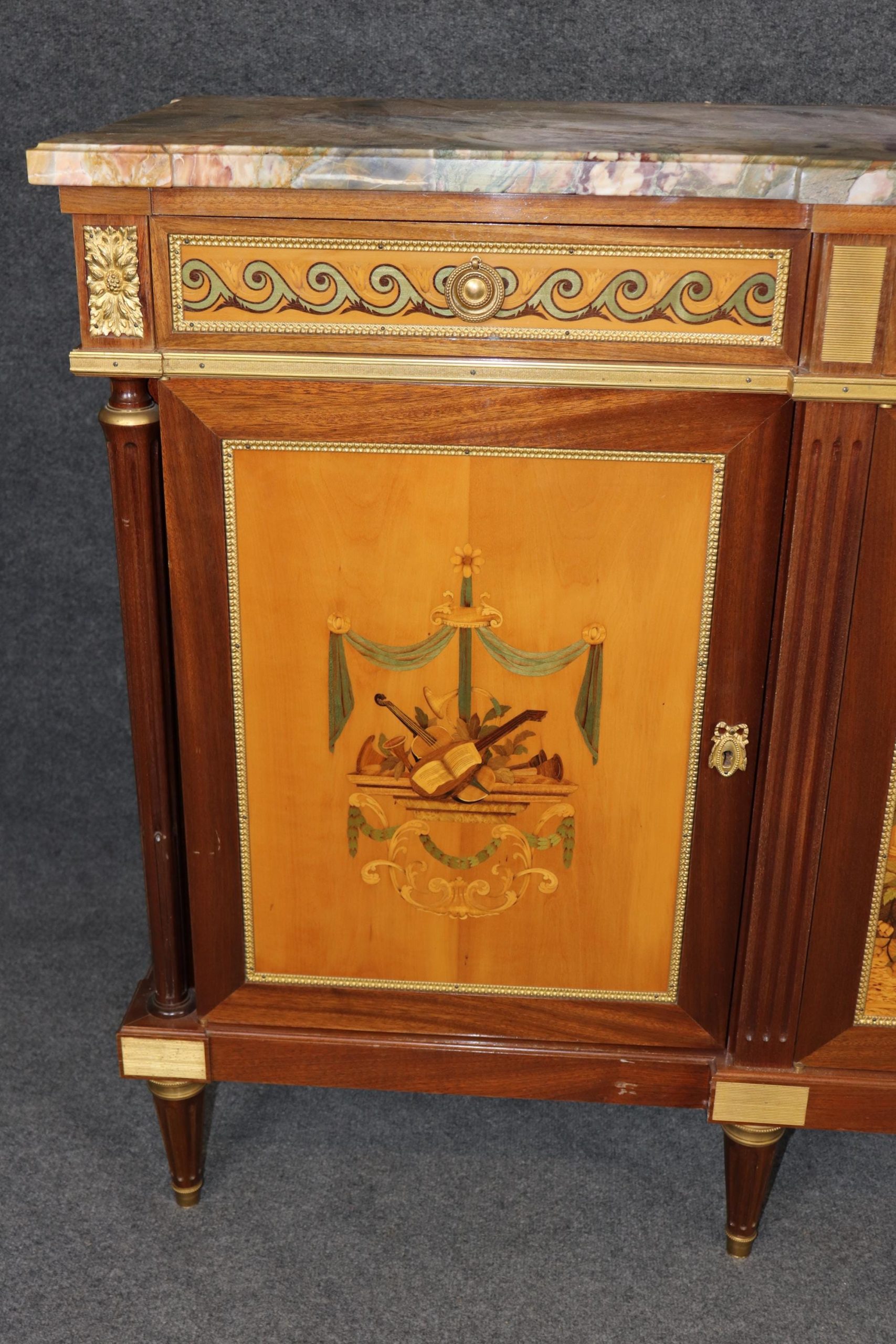 French Louis XVI Style Marble Top Sideboard: Maison Dissidi Ormolu Credenza - Image 7