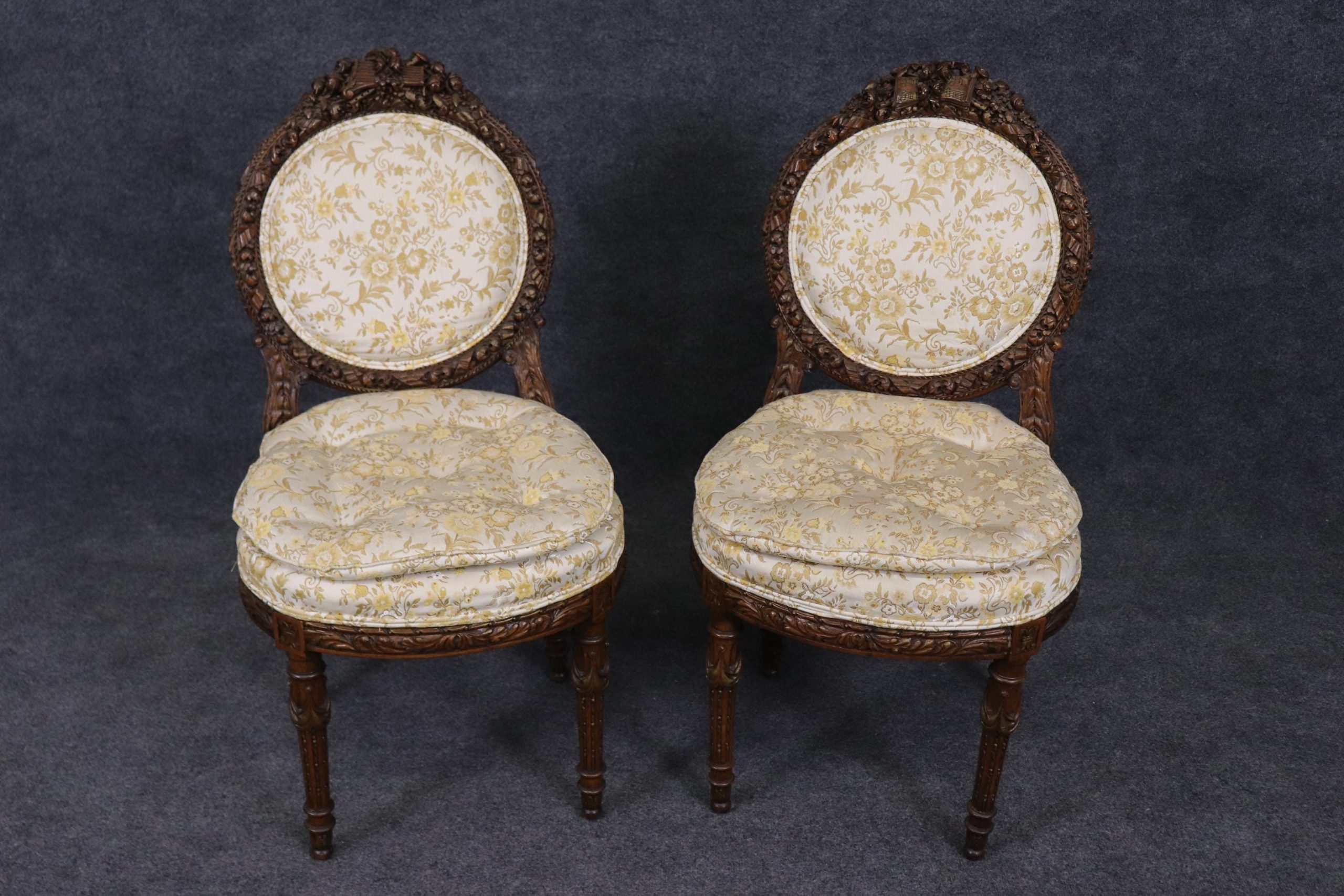 Antique Louis XVI Style Carved Side Chairs: Musical Motif Parlor Decor - Image 2
