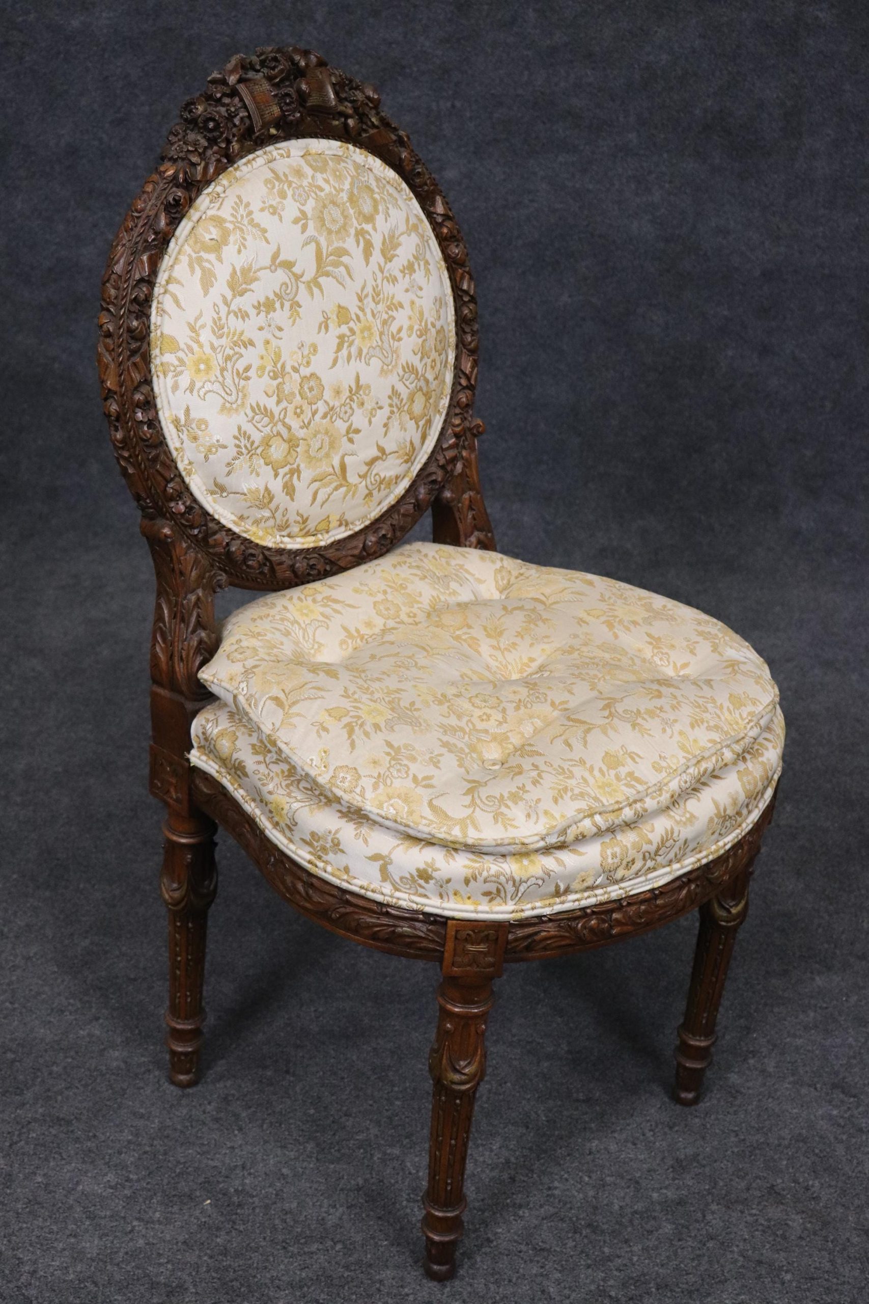 Antique Louis XVI Style Carved Side Chairs: Musical Motif Parlor Decor - Image 5
