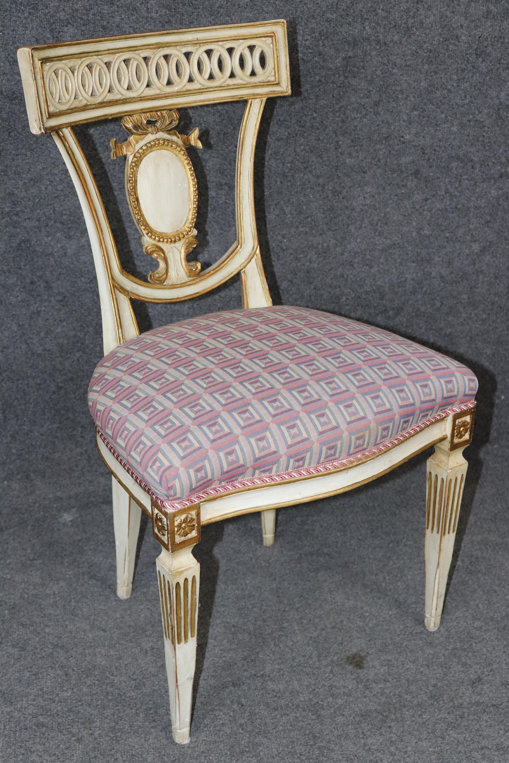 Antique Italian Louis XVI Style Dining Chairs: Neoclassical Gold Gilt Set of 8 - Image 5