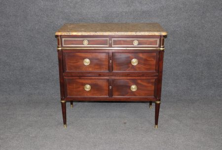 Antique French Louis XVI Marble Top Commode: 19th Century Chest of Drawers
