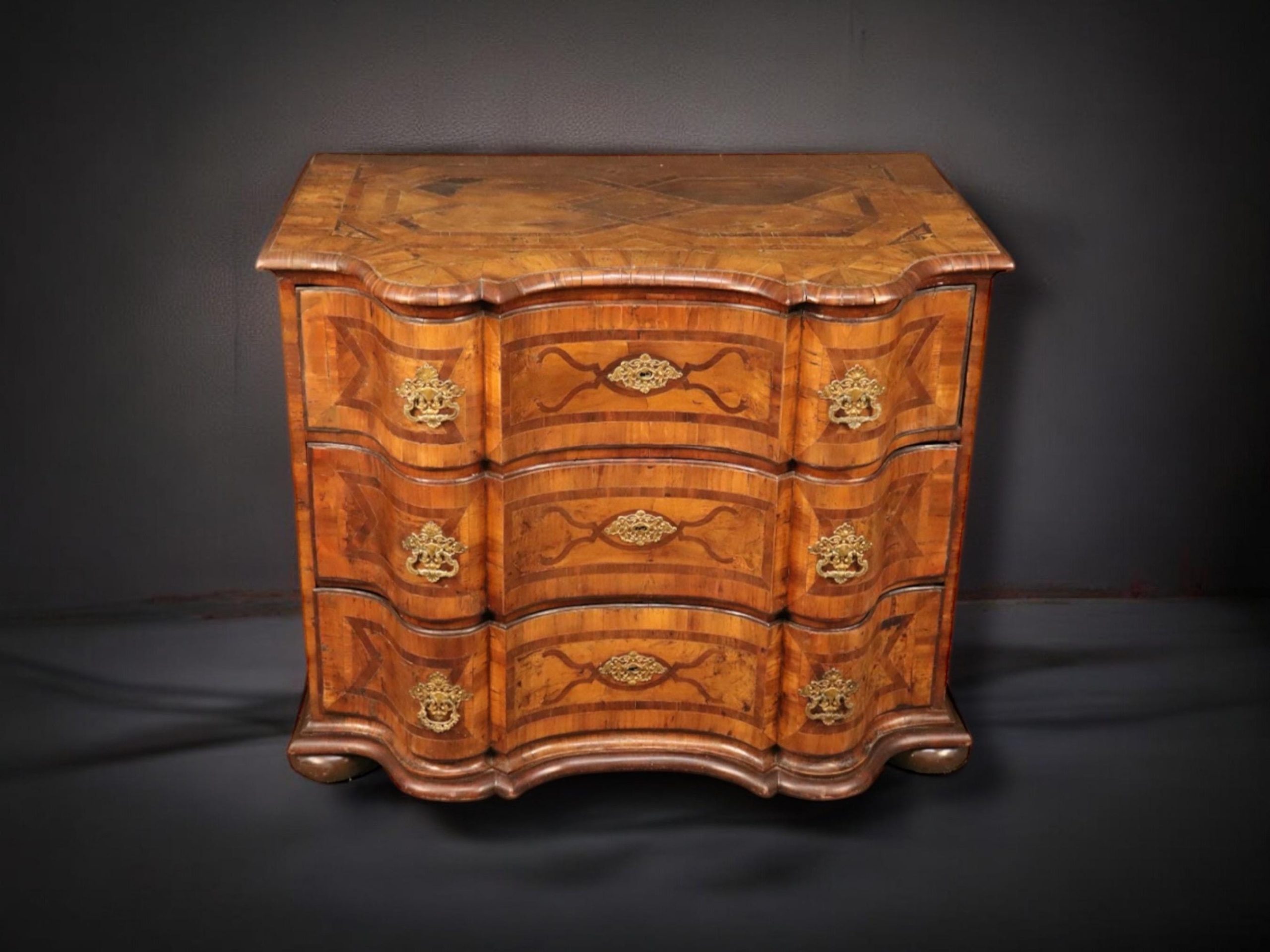 Antique Italian Rococo Inlaid Commode: 18th Century Walnut Chest