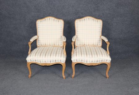 Mid Century Louis XV Style Bergere Armchairs: Accent Lounge Chairs, Pair