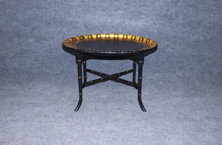 Vintage Ebonized Faux Bamboo Cocktail Table: Chinoiserie Style by Michael Davis