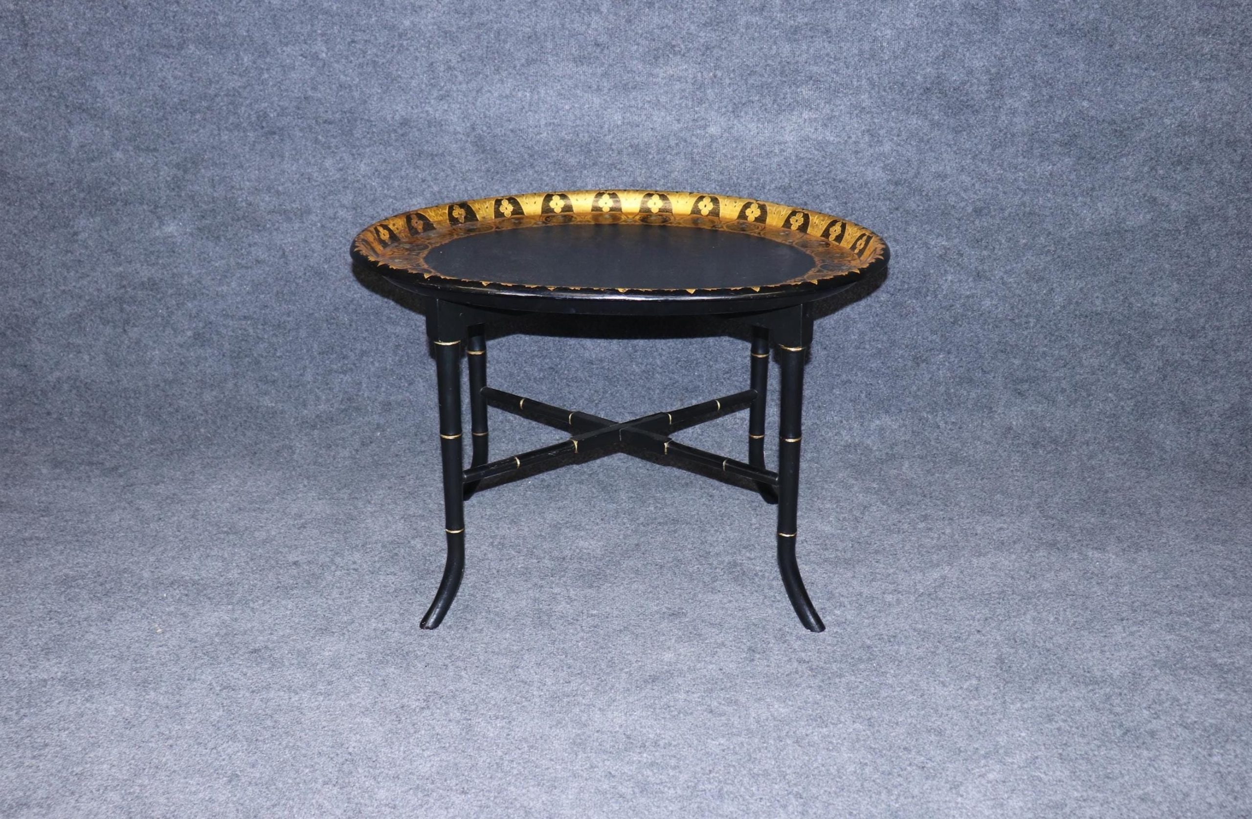 Vintage Ebonized Faux Bamboo Cocktail Table: Chinoiserie Style by Michael Davis