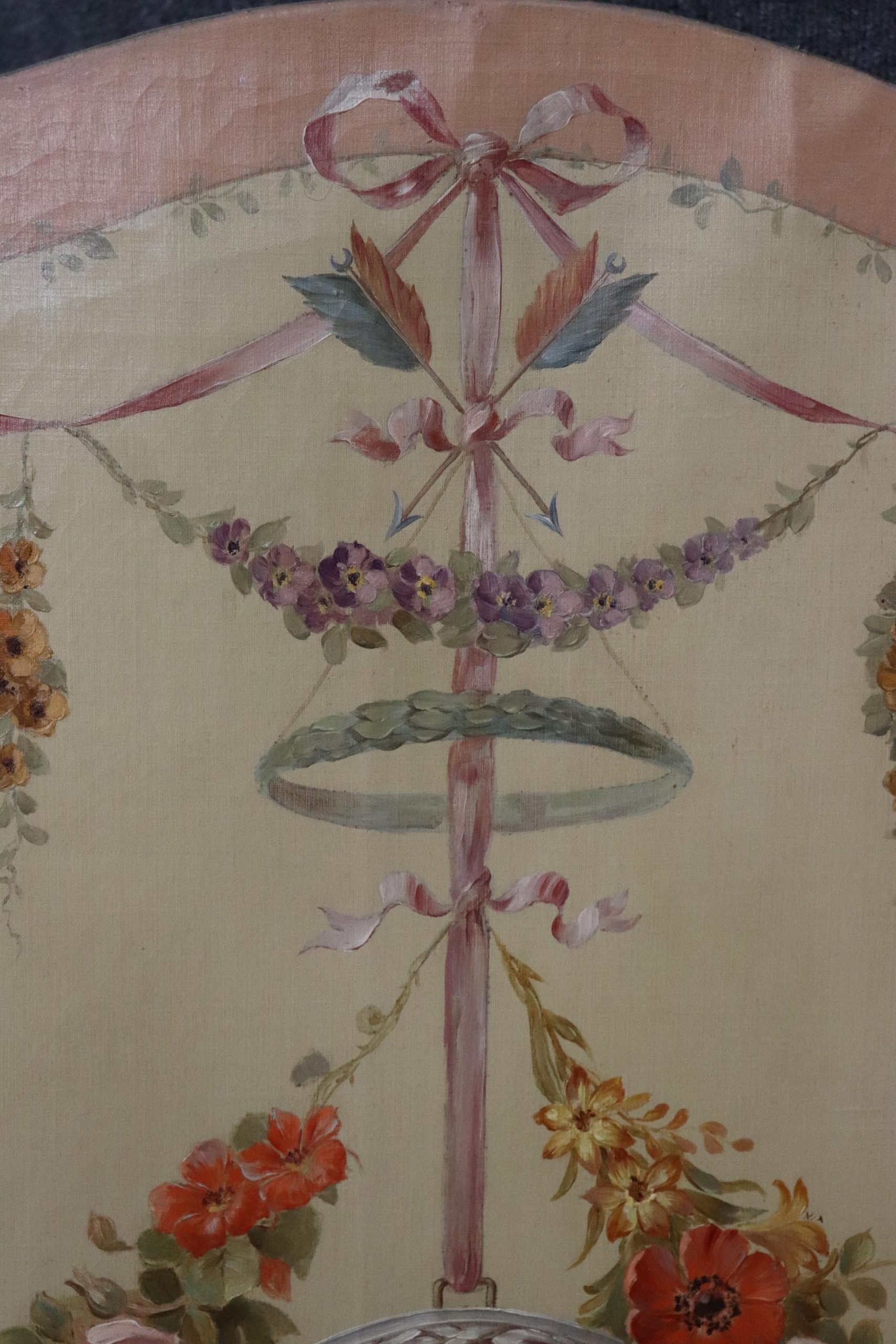 Antique 19th Century Louis XVI Style Paint Decorated 4 Panel Screen, Room Divider - Image 5