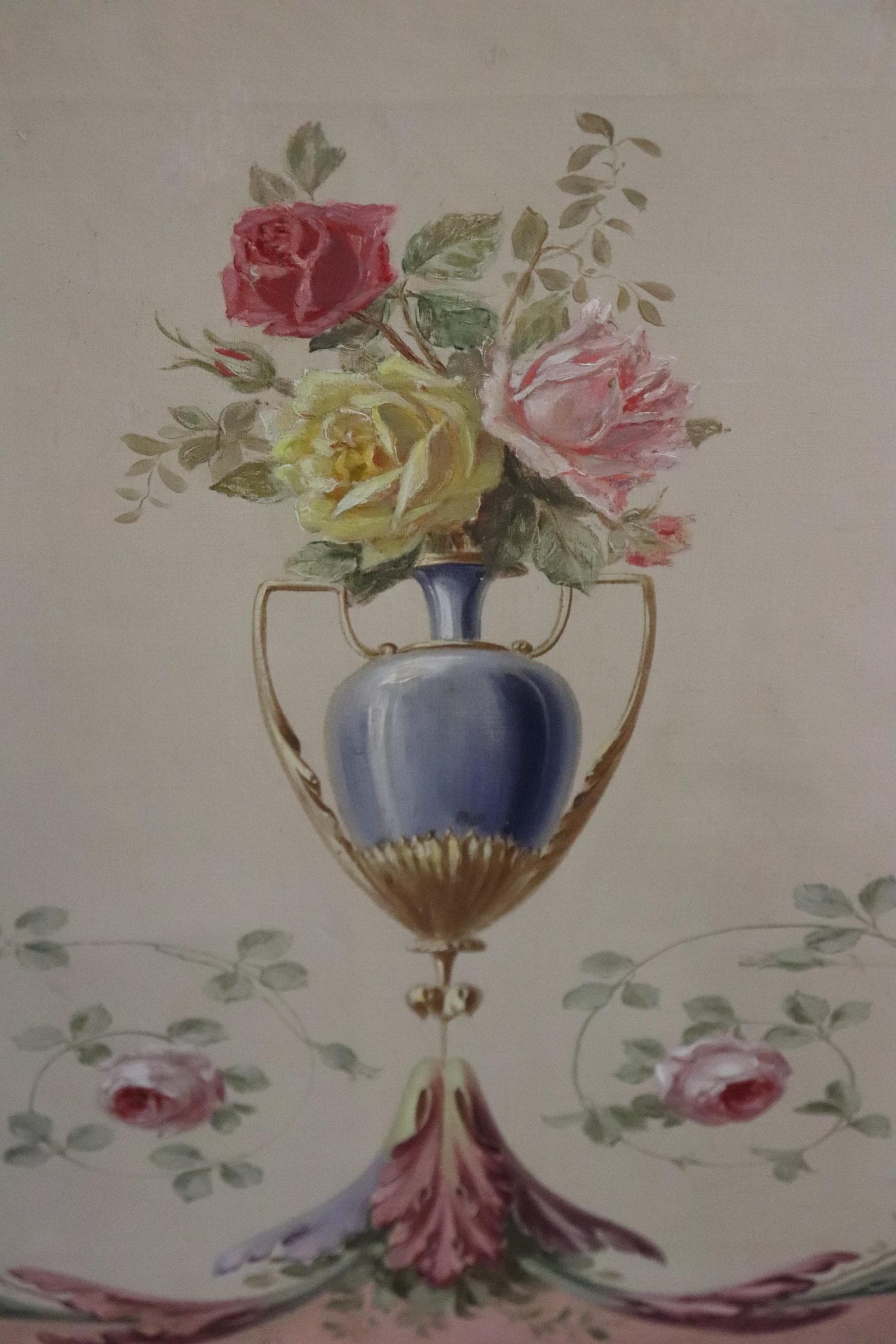 Antique 19th Century Louis XVI Style Paint Decorated 4 Panel Screen, Room Divider - Image 7