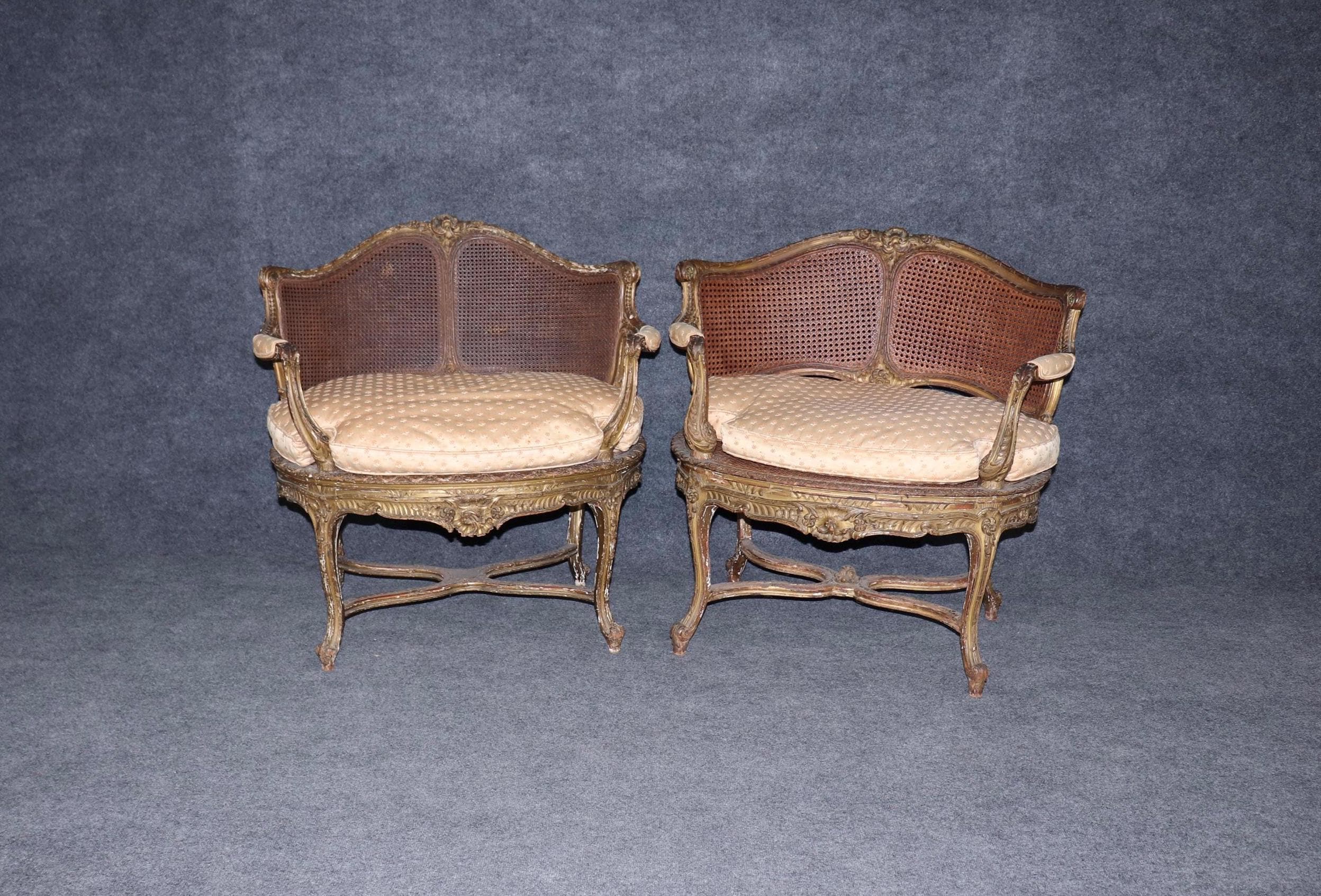 Signed Antique French Giltwood Bergere Chairs by Francois Linke