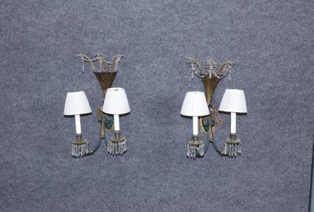 Vintage French Empire Style Metal Wall Sconces: Pair Lighting Decor