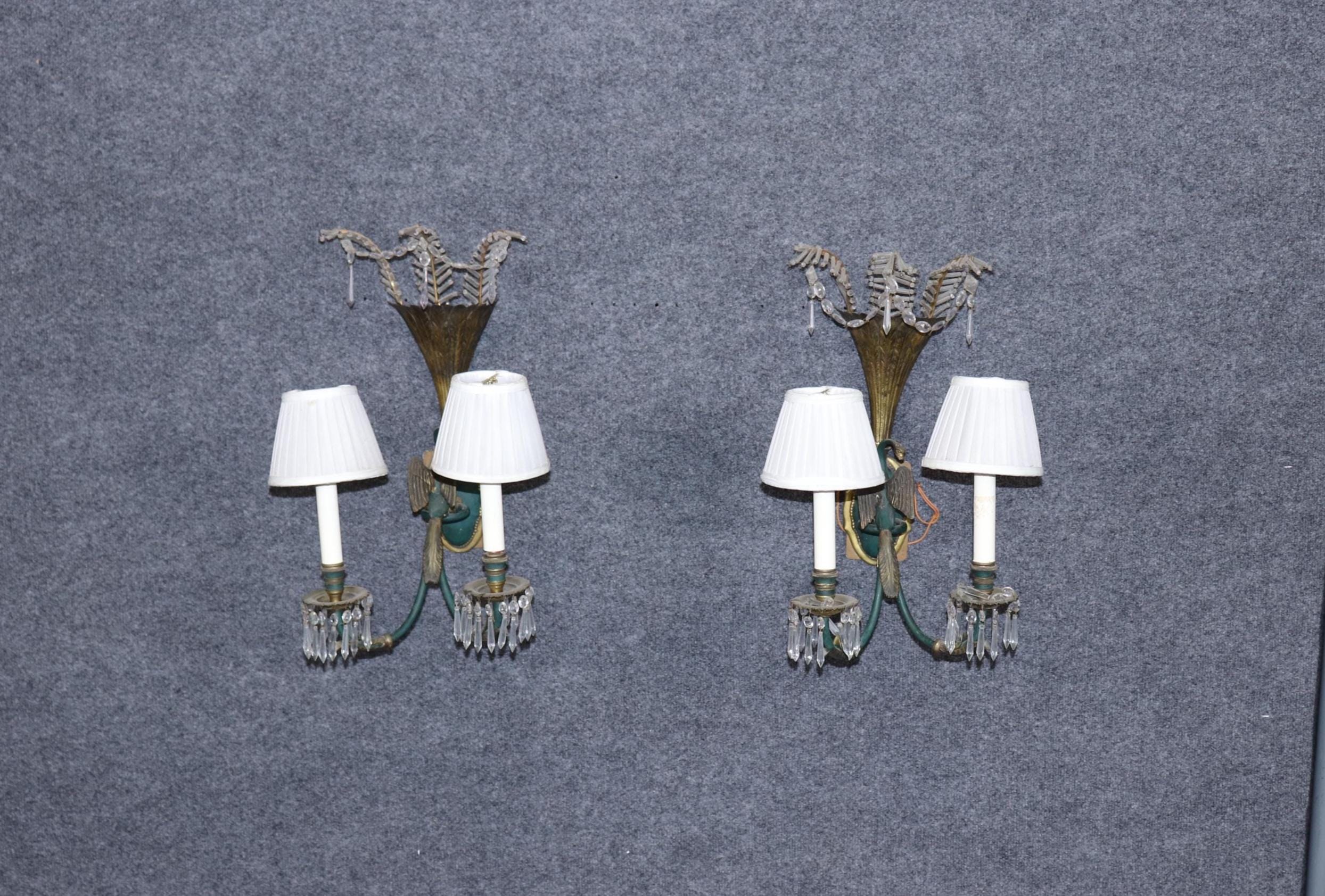 Vintage French Empire Style Metal Wall Sconces: Pair Lighting Decor