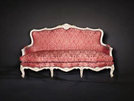 Vintage Louis XV Style Paint Decorated Settee with Red Upholstery, Sofa