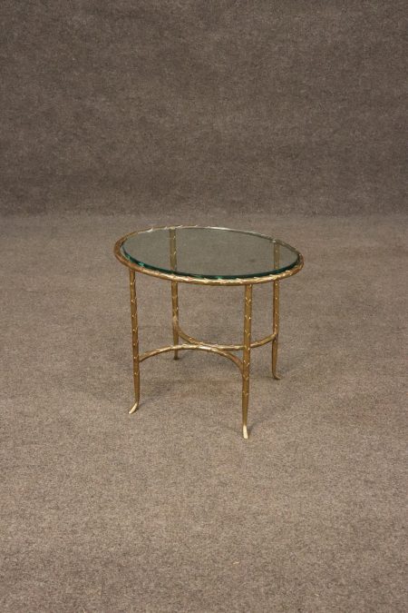 Vintage French Regency Style Brass Glass Top End Table attributed to Maison Bagues, Side Table