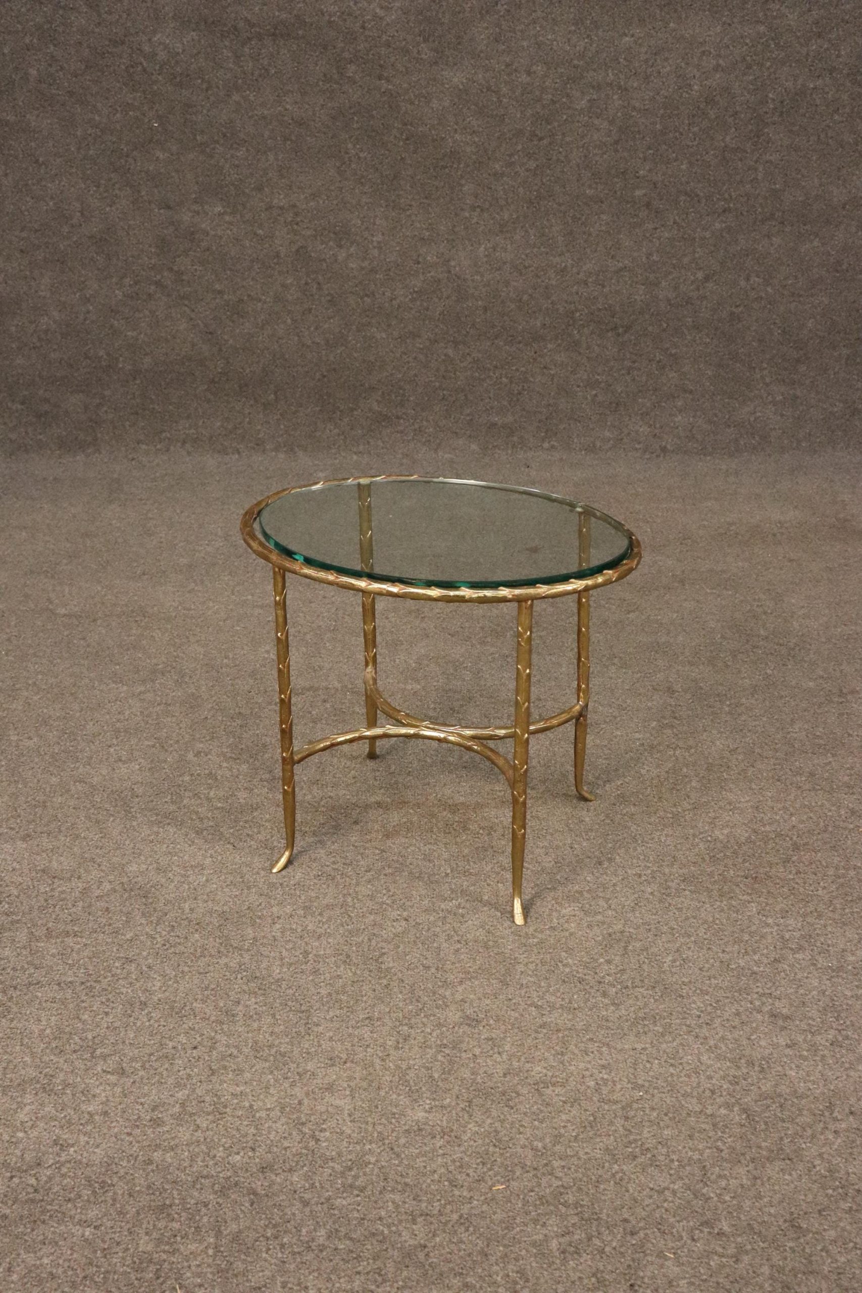 Vintage French Regency Style Brass Glass Top End Table attributed to Maison Bagues, Side Table