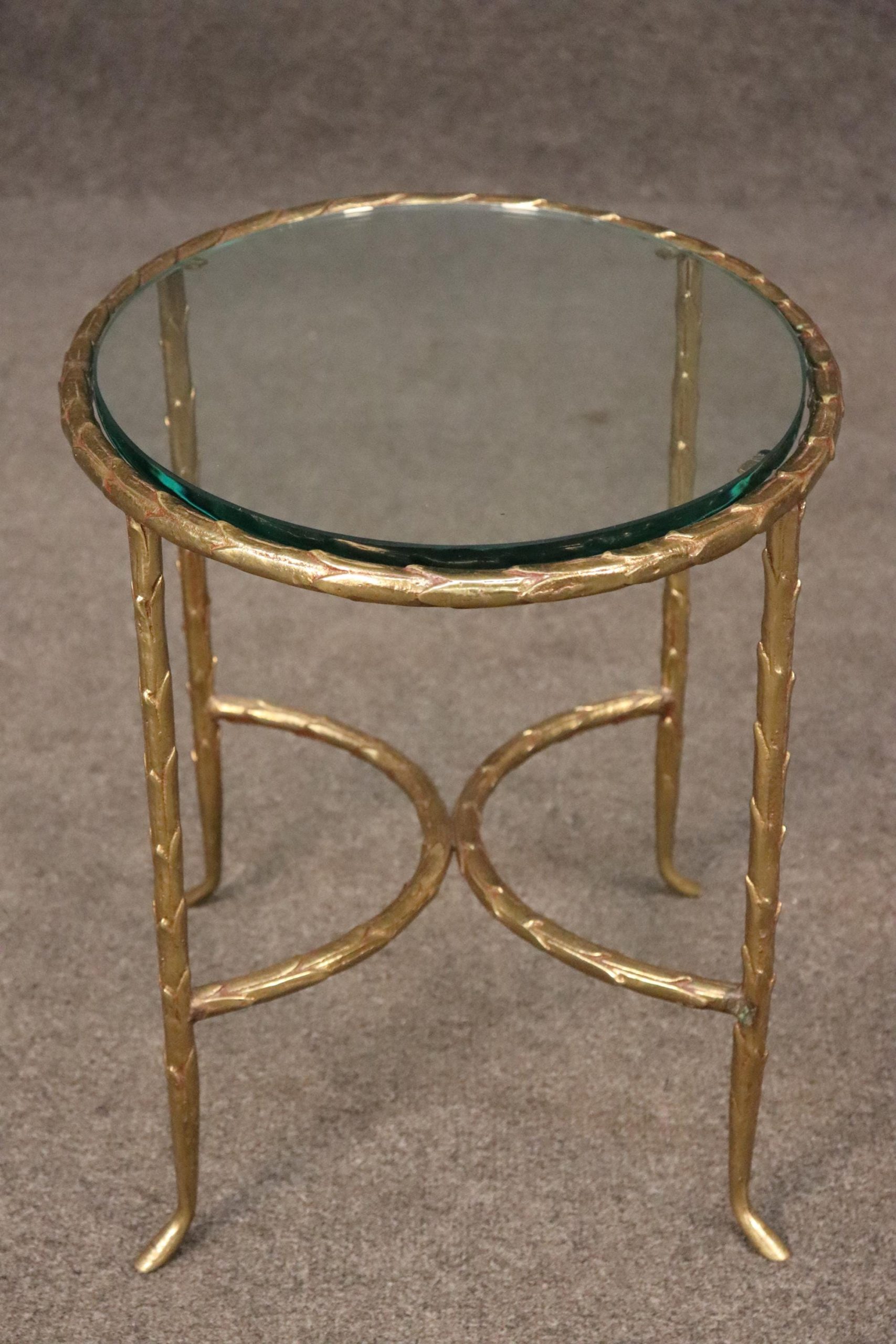 Vintage French Regency Style Brass Glass Top End Table attributed to Maison Bagues, Side Table - Image 2