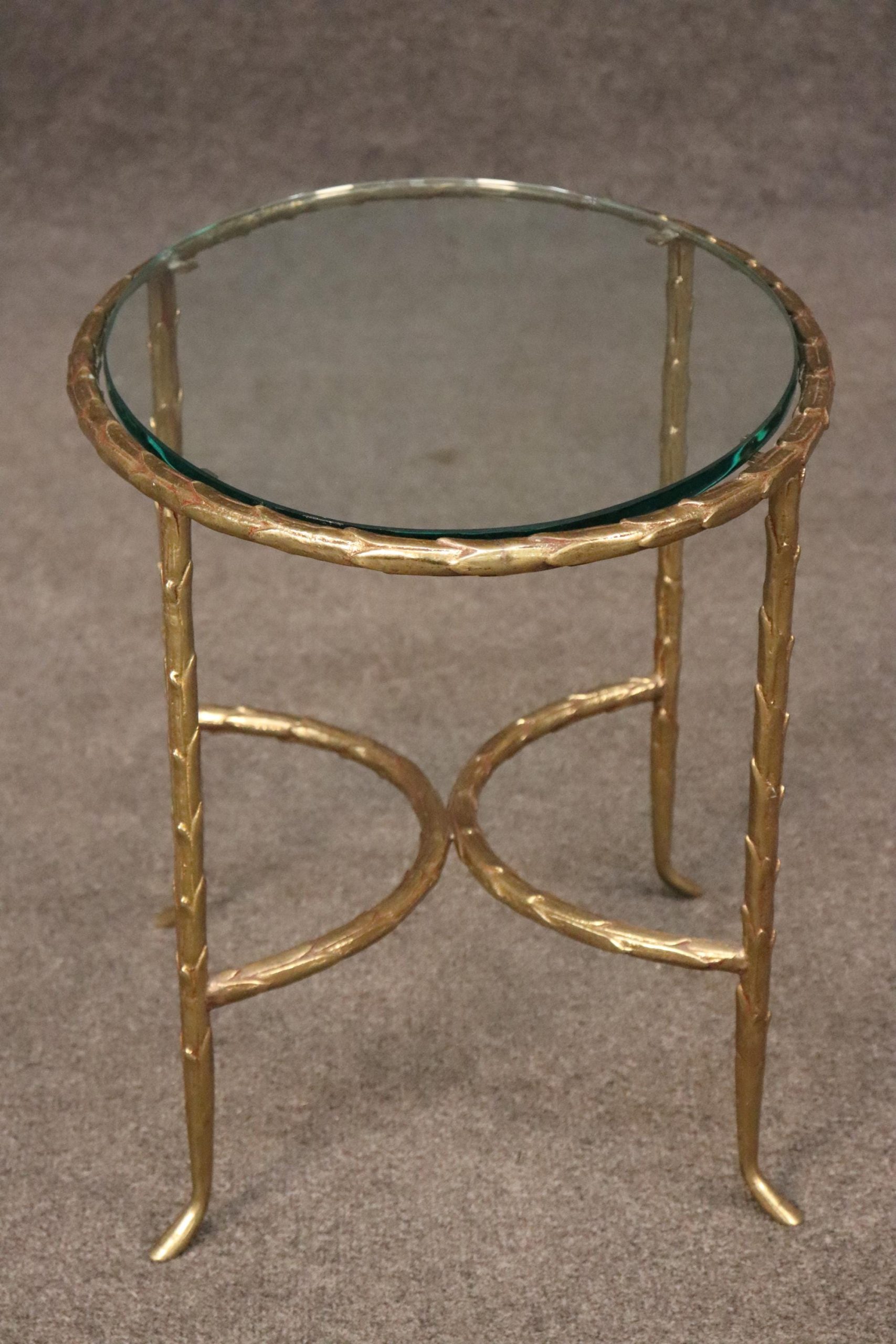 Vintage French Regency Style Brass Glass Top End Table attributed to Maison Bagues, Side Table - Image 4